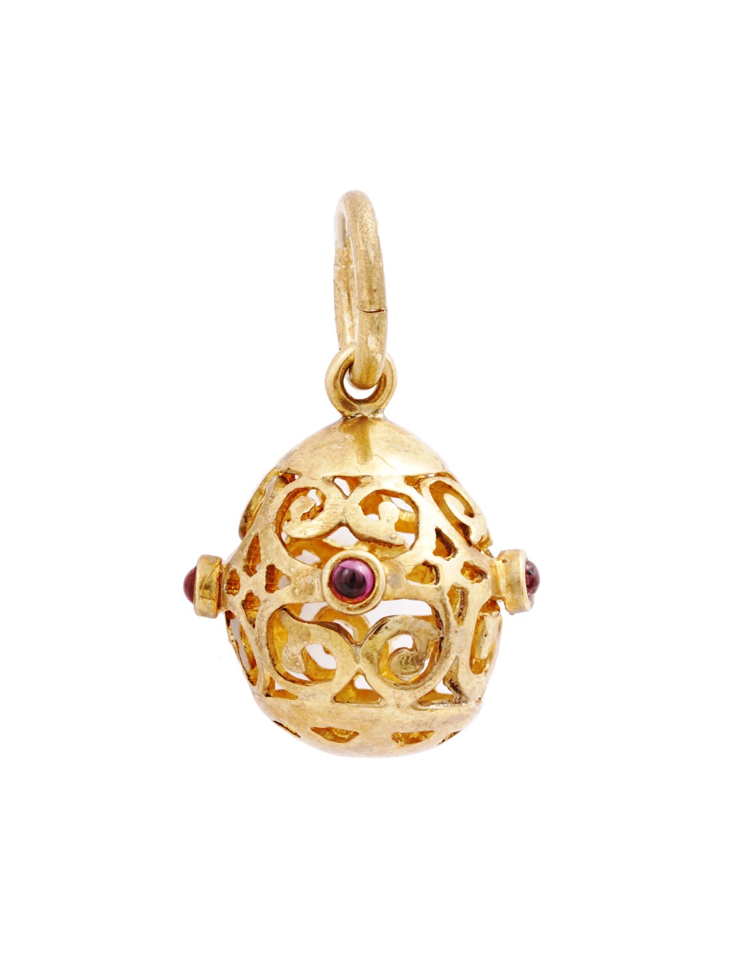 RUSSIAN GILT SILVER RUBY STONE EASTER EGG PENDANT (1 of 5)