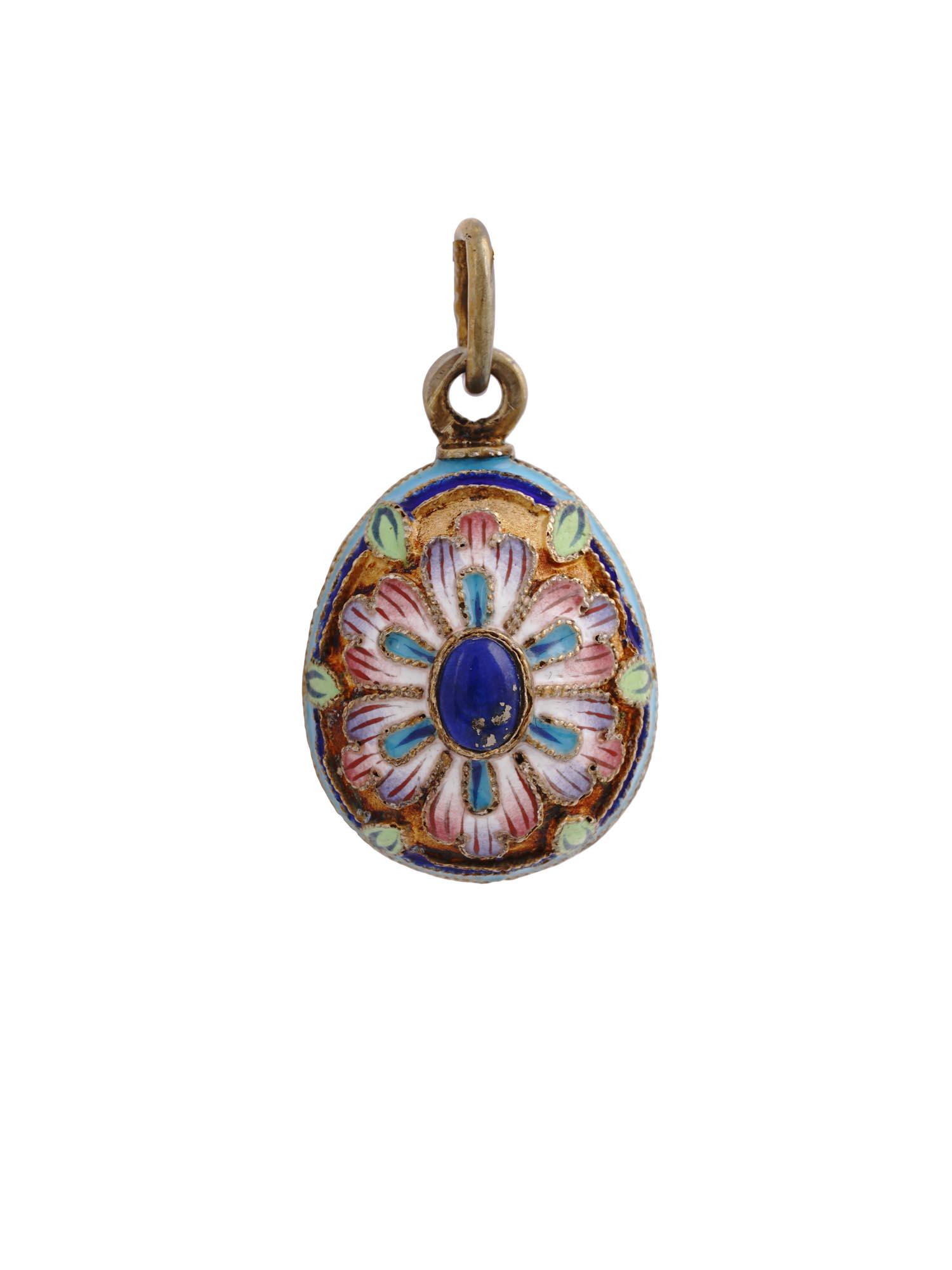 RUSSIAN SILVER GILT ENAMEL AND LAZULI EGG PENDANT (1 of 7)