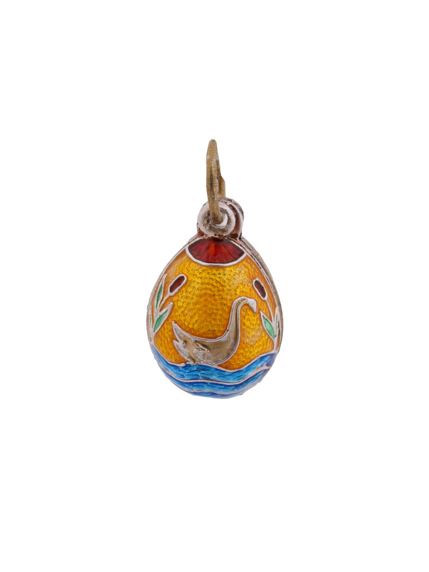 RUSSIAN GILT SILVER ENAMEL EGG PENDANT WITH SWAN (1 of 8)