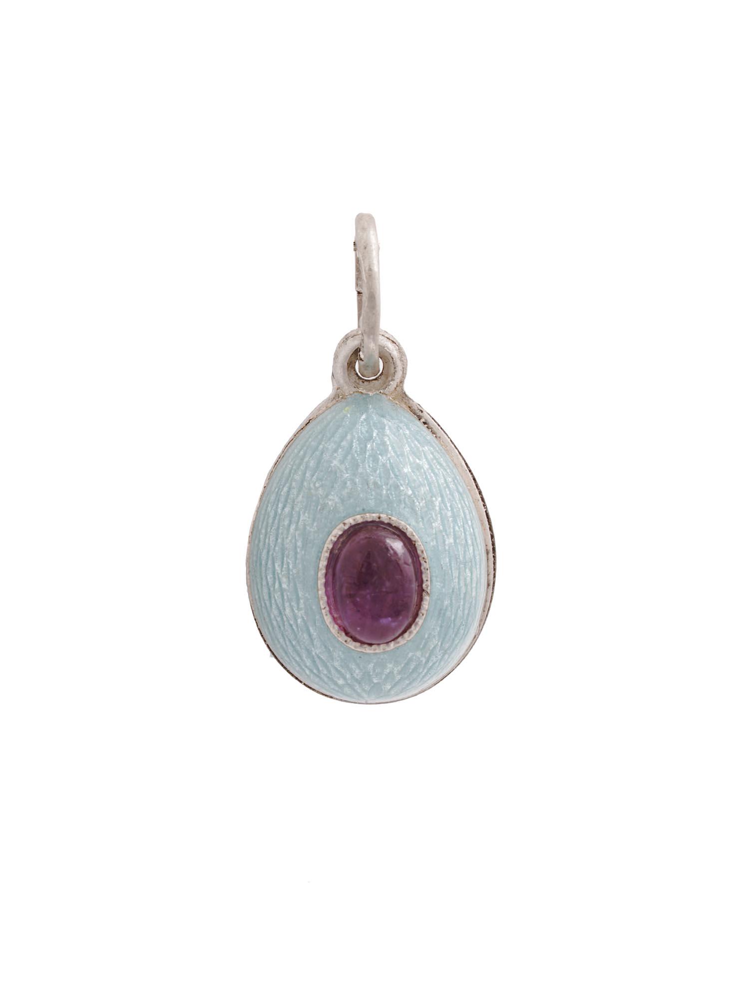 RUSSIAN SILVER ENAMEL EGG PENDANT WITH AMETHYST (1 of 4)