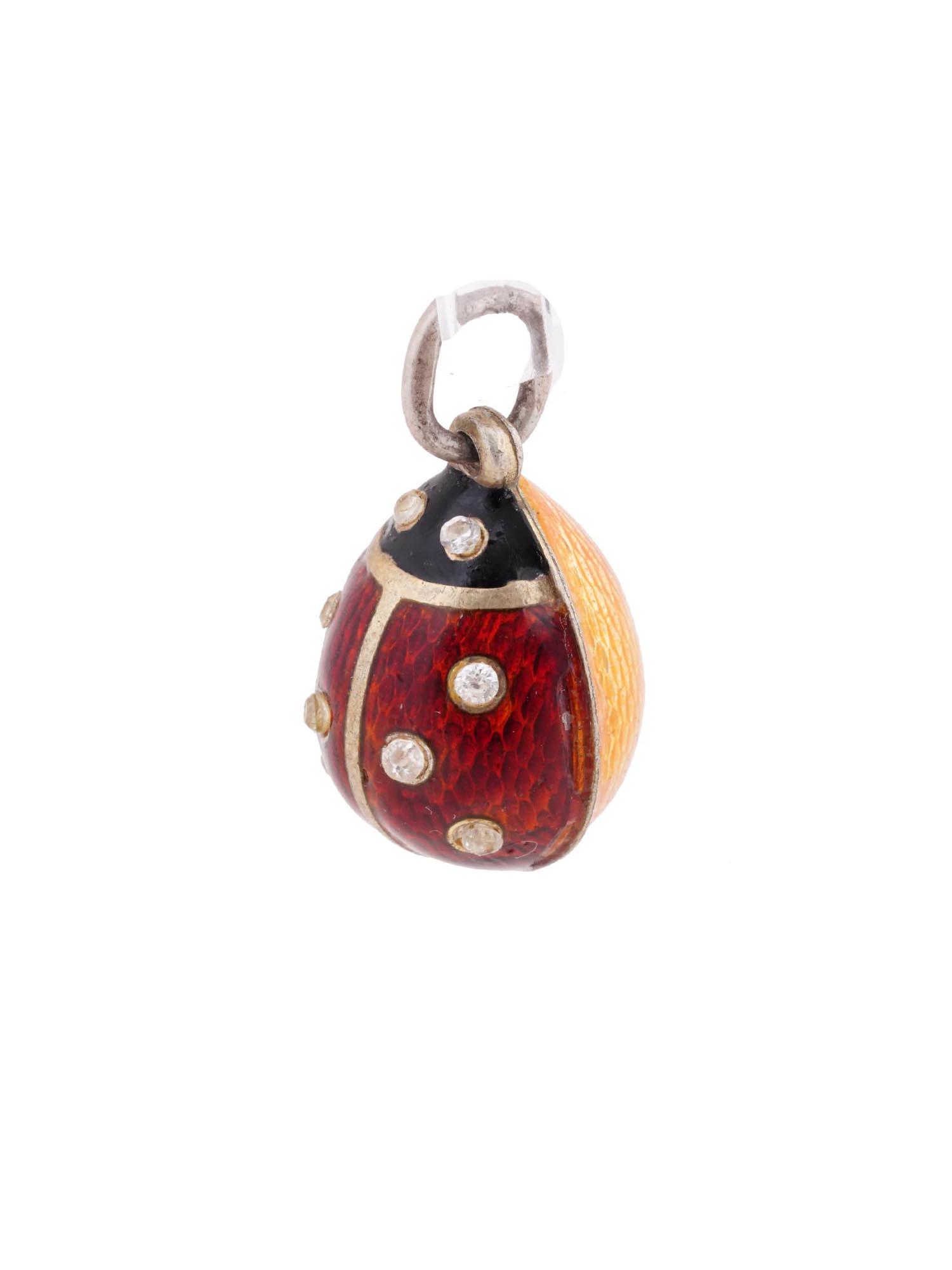 RUSSIAN SILVER LADYBUG EGG PENDANT WITH DIAMONDS (1 of 8)