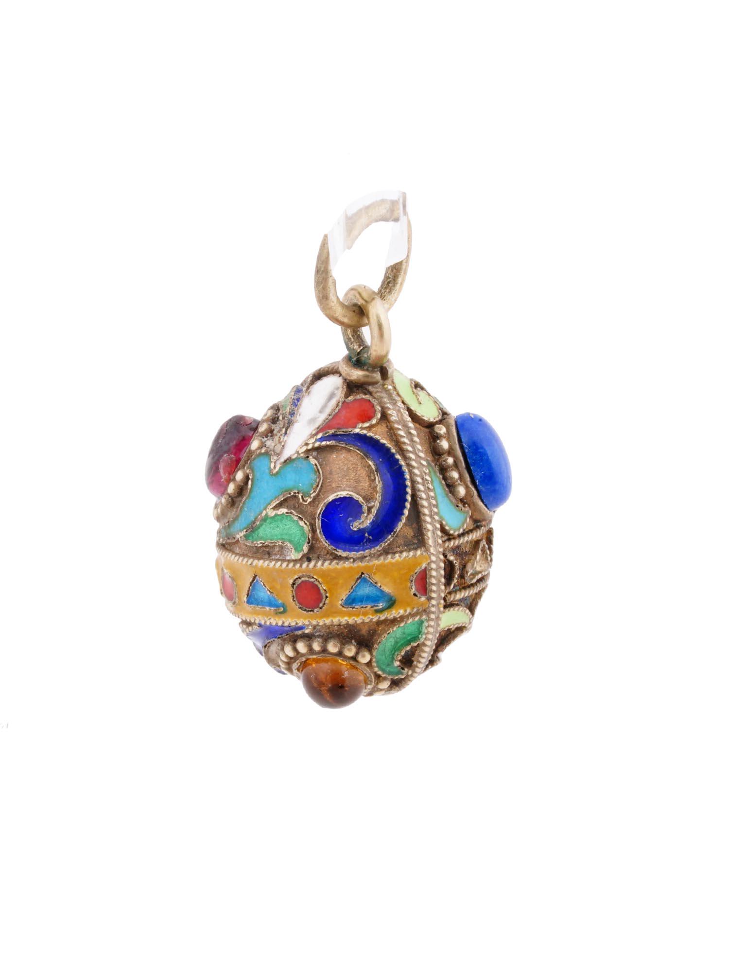 RUSSIAN SILVER GILT ENAMEL GEMSTONES EGG PENDANT (1 of 7)