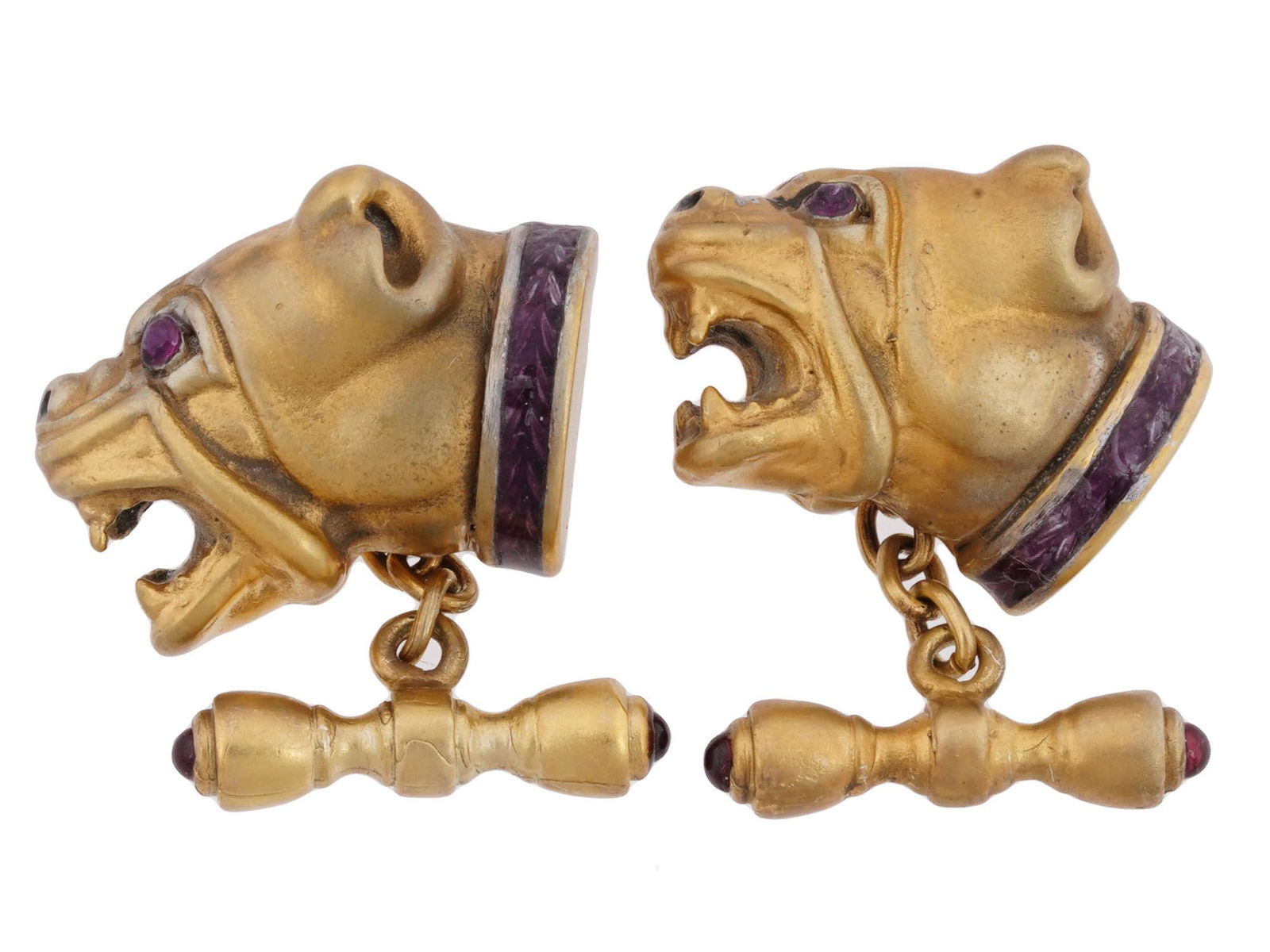 RUSSIAN GILT SILVER GEMSTONES BULLDOG CUFFLINKS (1 of 8)