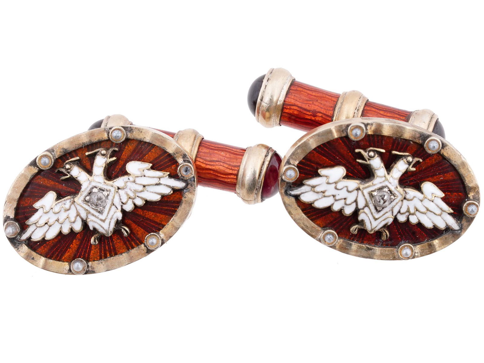RUSSIAN EAGLE SILVER RUBY STONES ENAMEL CUFFLINKS (1 of 4)