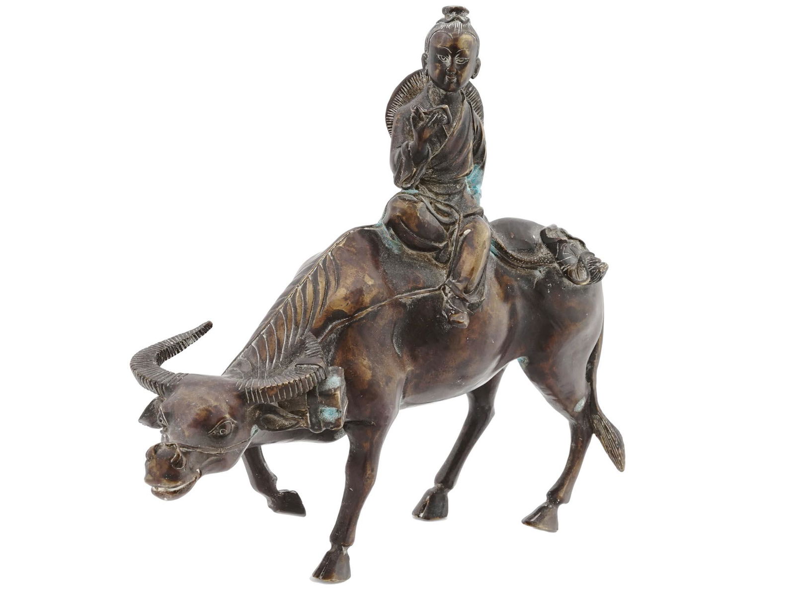 ANTIQUE ASIAN BRONZE FIGURE WATER BUFFALO AND BOY (1 of 7)