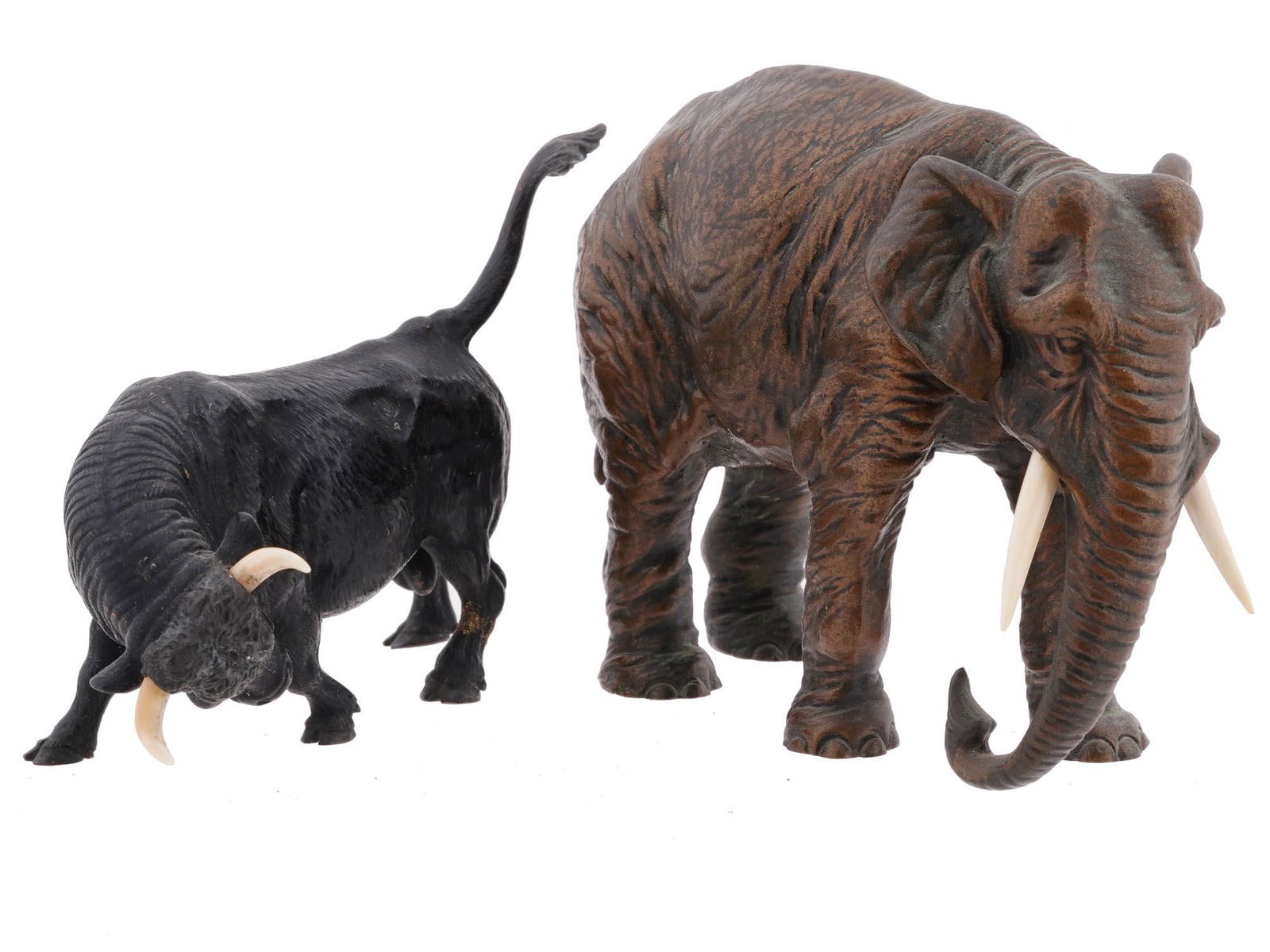 ANTIQUE JAPANESE ELEPHANT AND BULL BRONZE FIGURES (1 of 7)