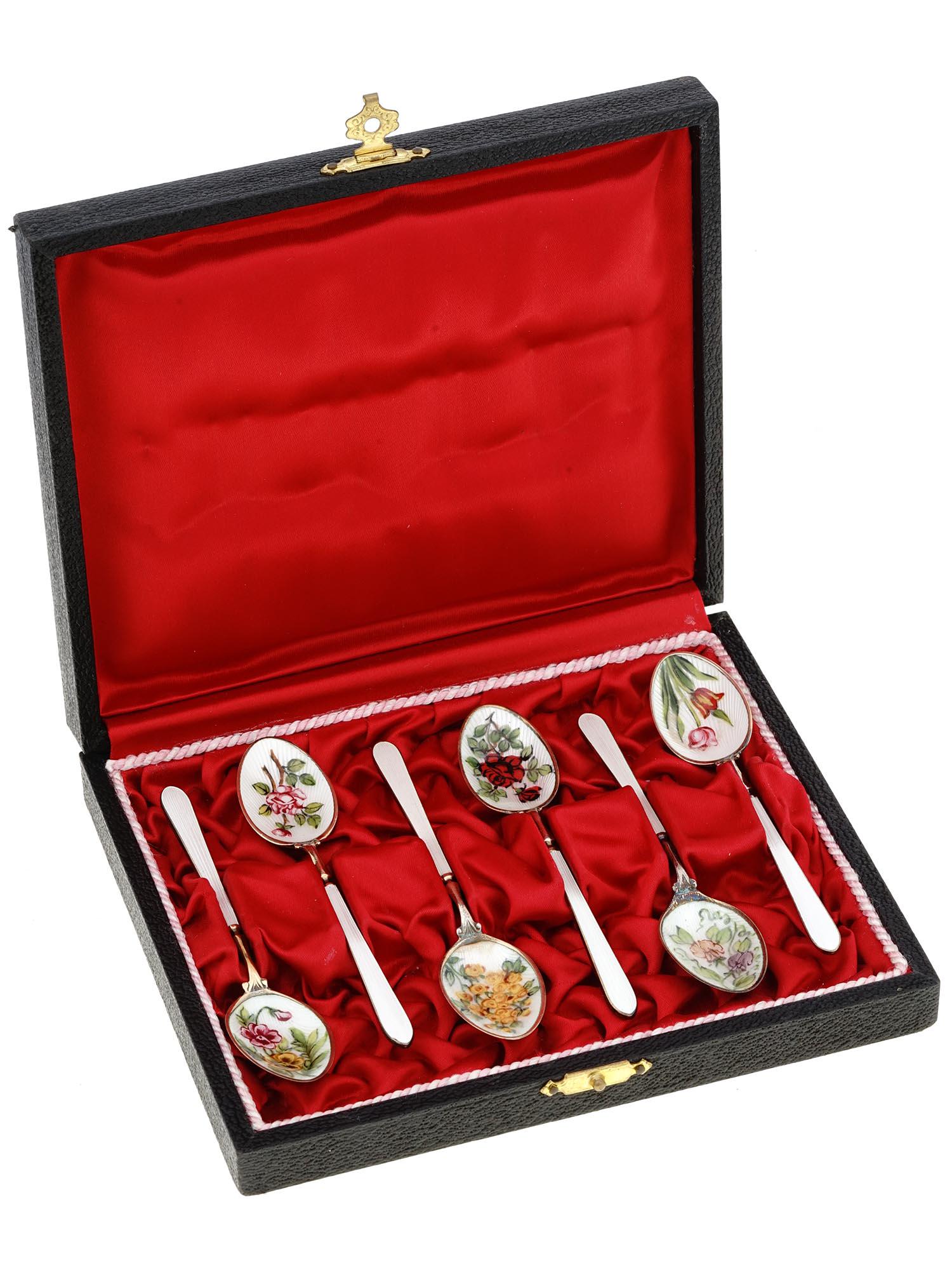 MID CENT ENGLISH GILT SILVER ENAMEL SPOONS IOB (1 of 7)