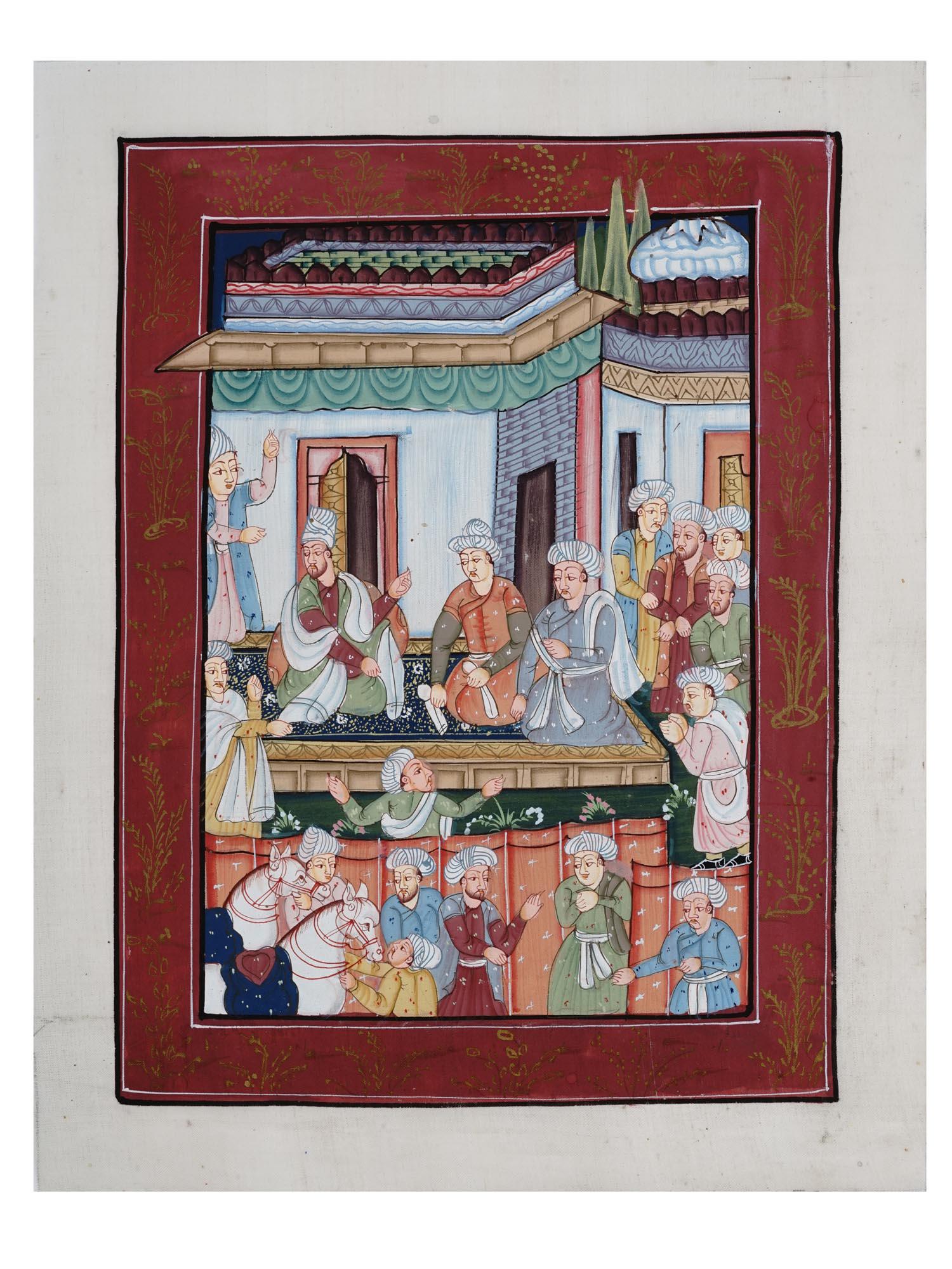 ANTIQUE INDIAN MUGHAL PAINTING ON SILK (1 of 3)