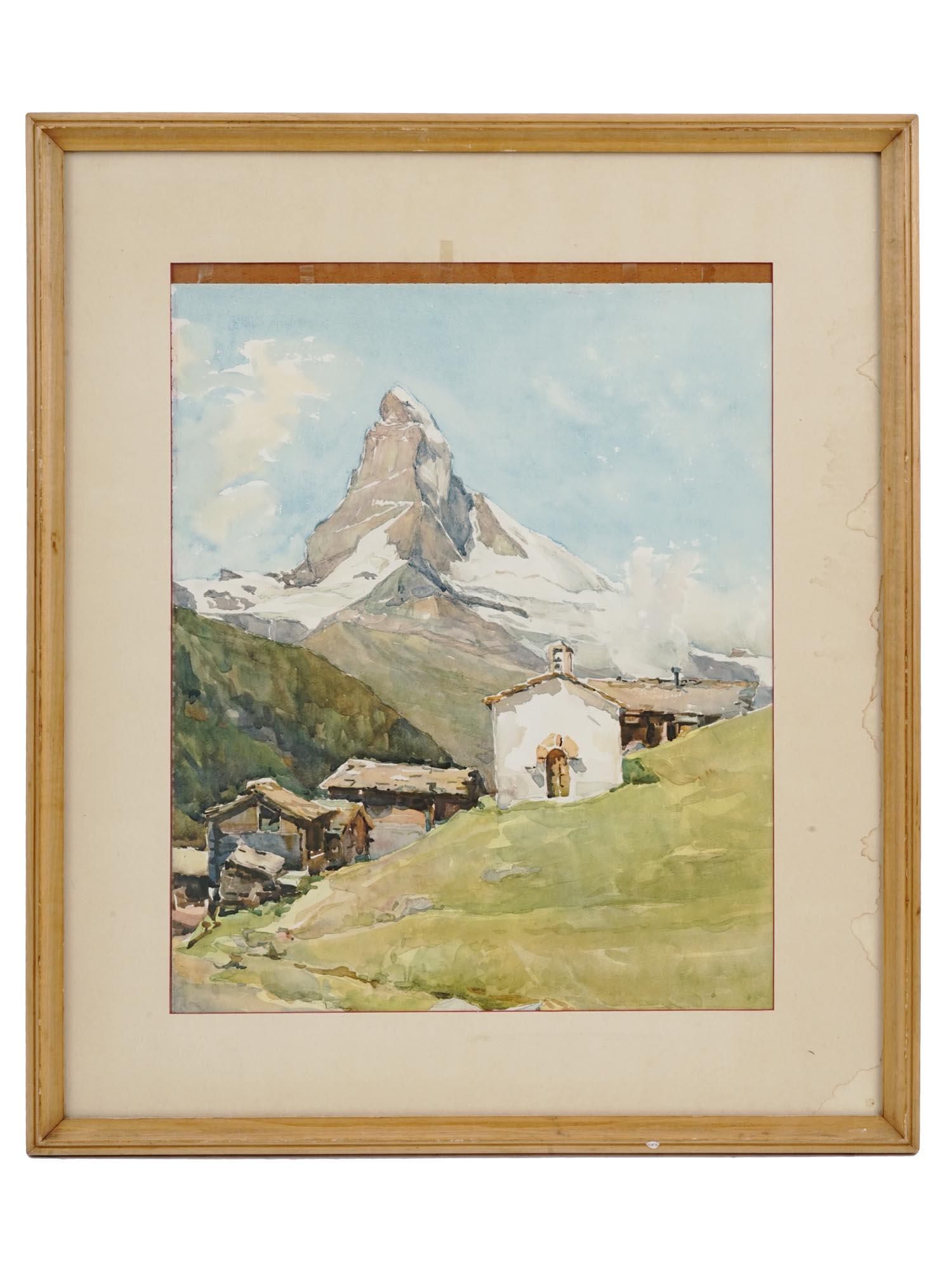 SWISS ALPS MOUNTAIN LANDSCAPE WATERCOLOR PAINTING (1 of 4)