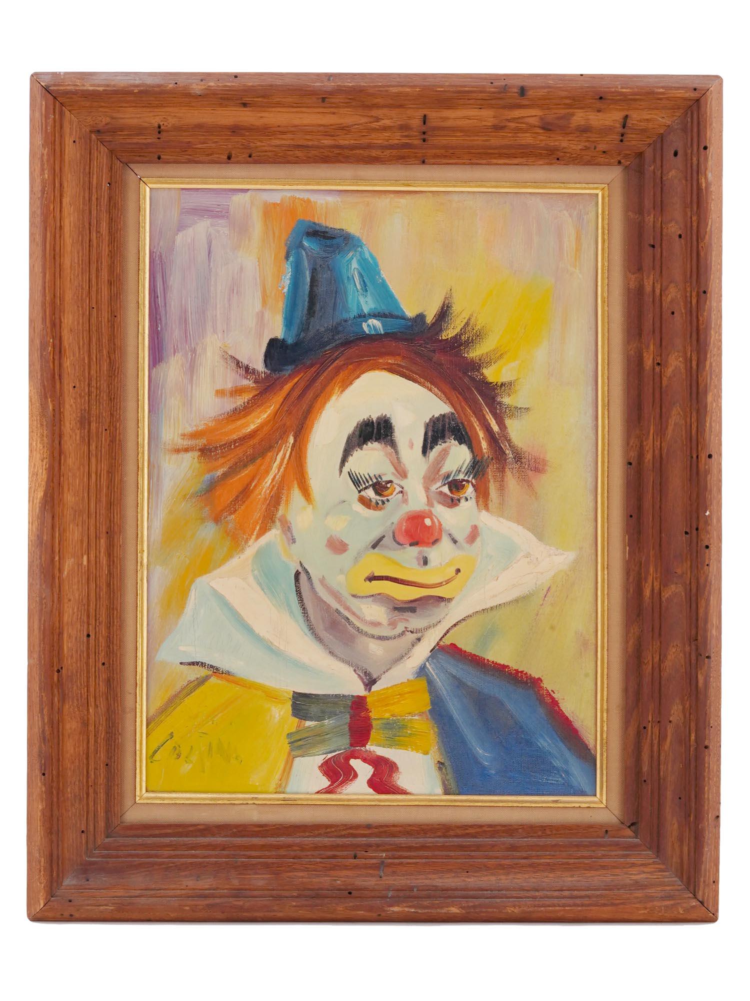MIDCENT OIL PAINTING PORTRAIT OF CLOWN BY COLLIN (1 of 5)