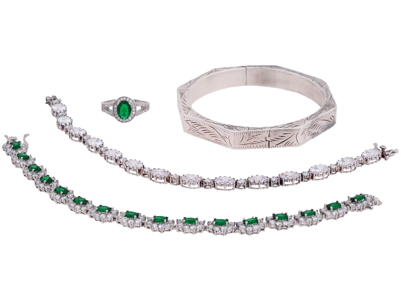 VINTAGE STERLING SILVER GEMSTONE BRACELETS, RING (1 of 9)