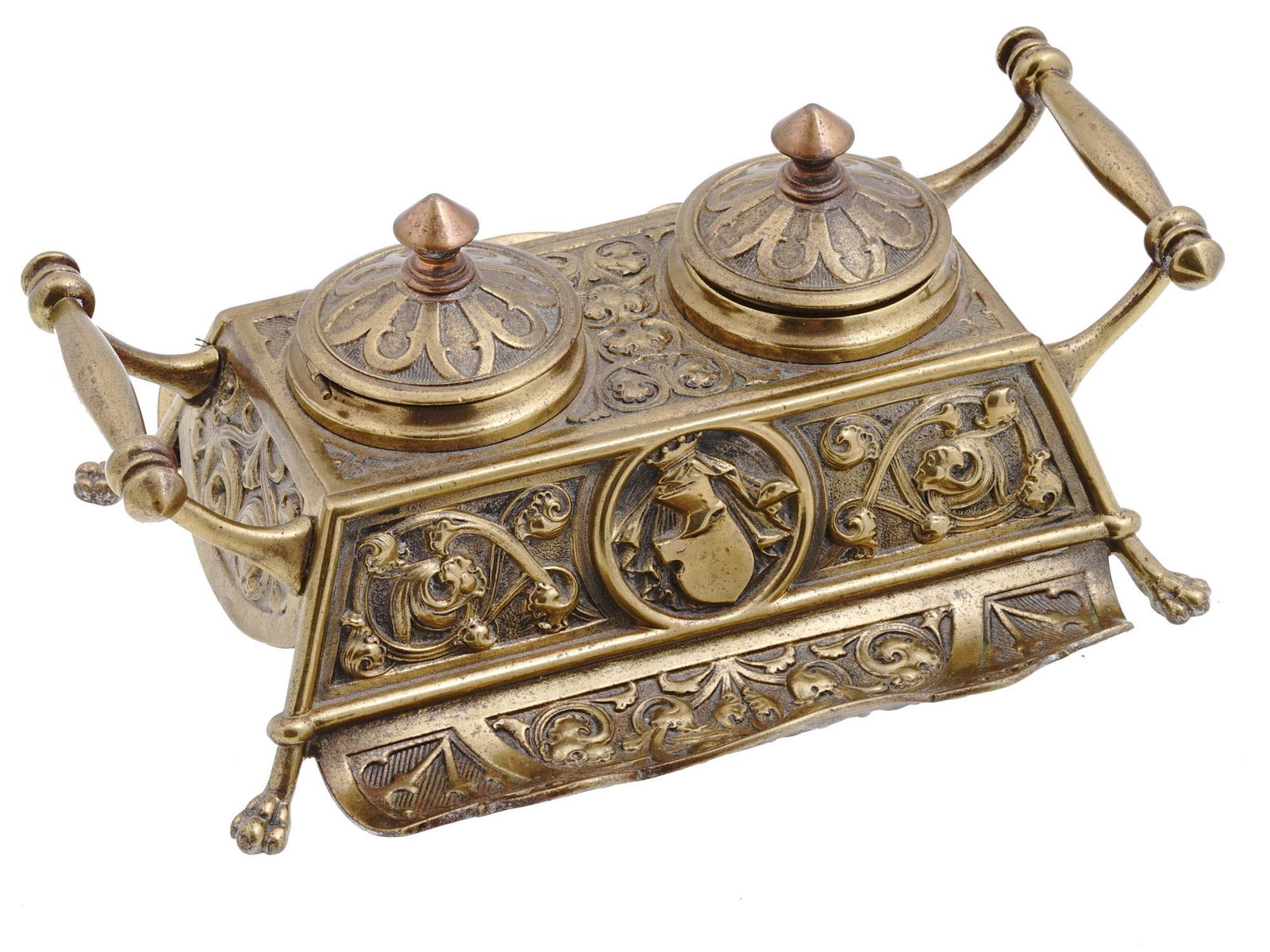 ANTIQUE ORNATE BRASS DOUBLE INKSTAND (1 of 6)