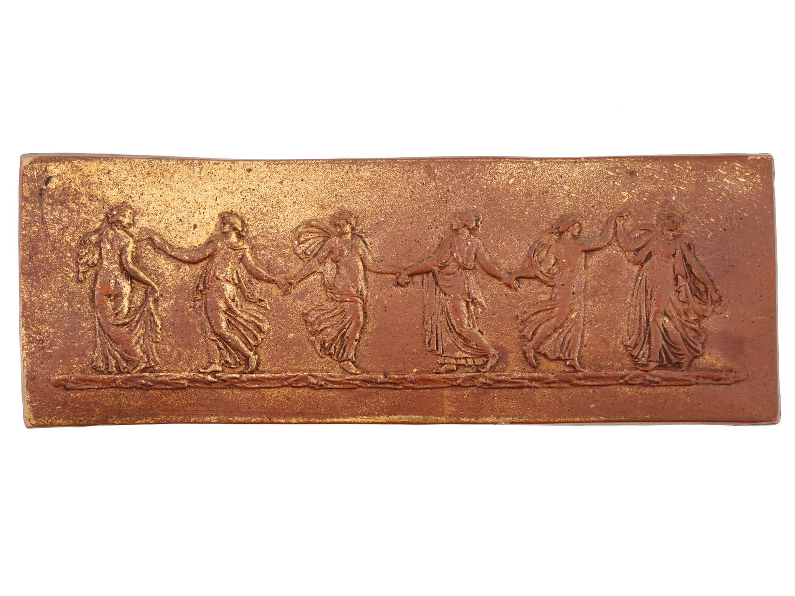 ANTIQUE GOLD TONED CERAMIC PLAQUE DANCE OF MUSES (1 of 7)