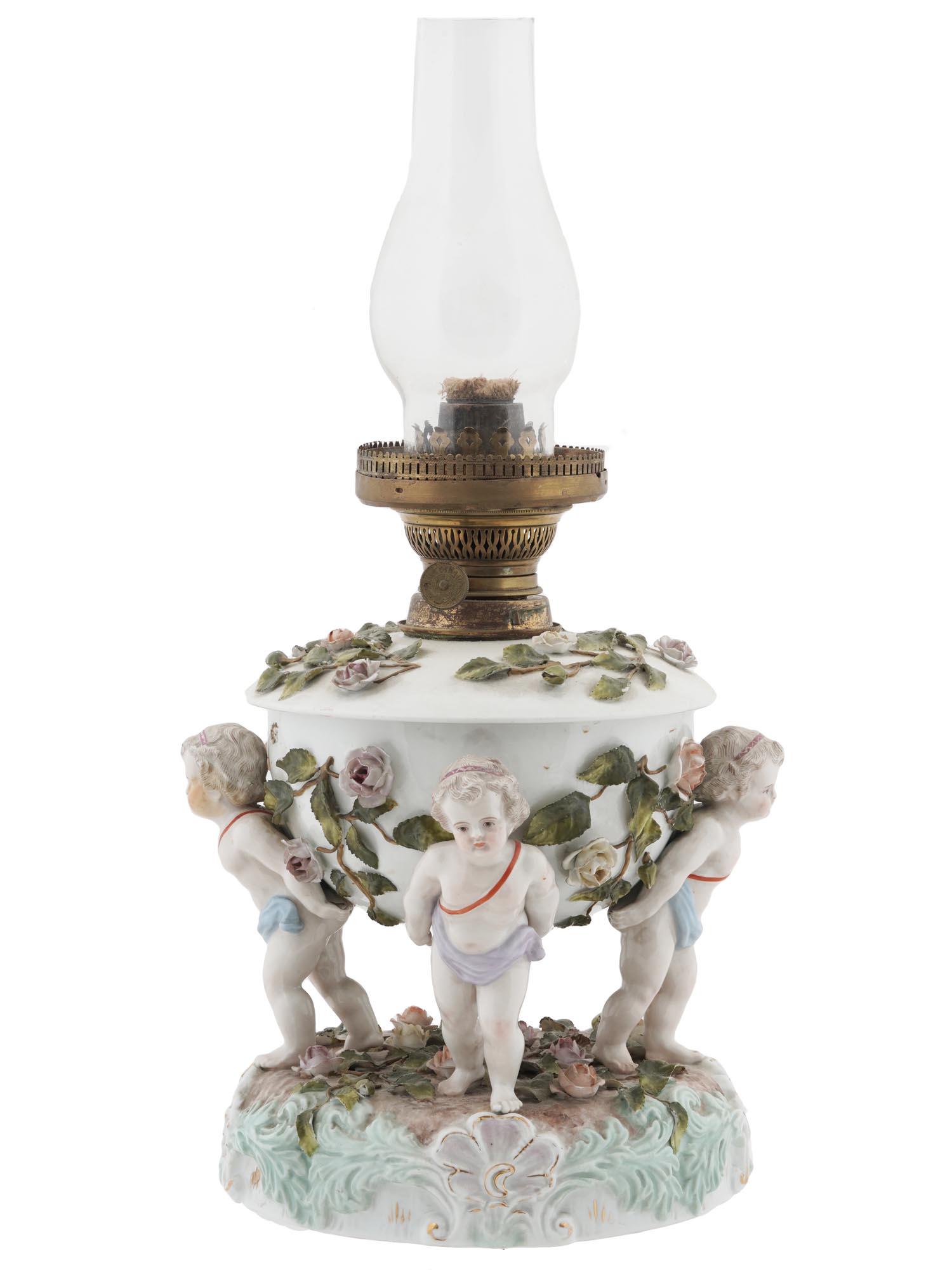 ANTIQUE 19TH C GERMAN PORCELAIN KEROSENE LAMP (1 of 11)