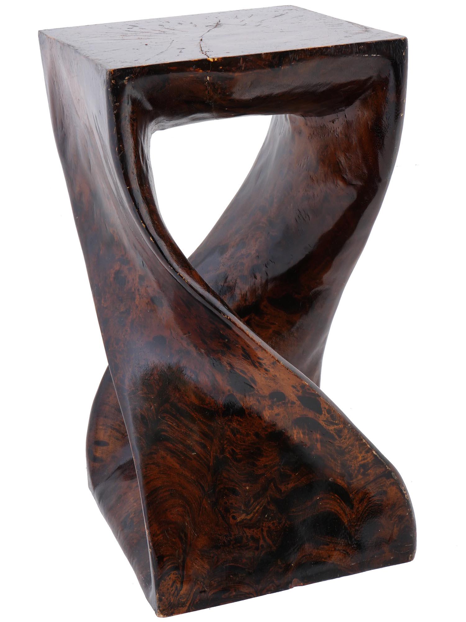 MODERN CARVED NATURAL WOOD TWISTED STUMP STOOL (1 of 6)