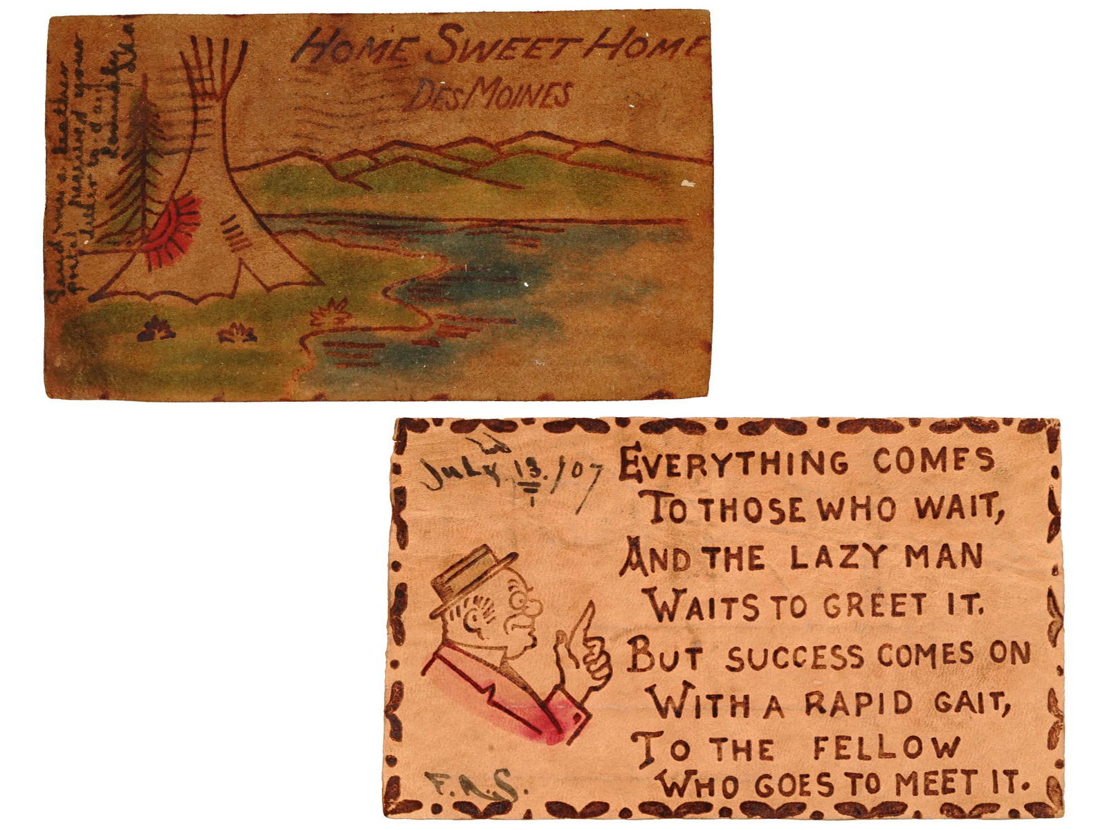 ANTIQUE 1900S AMERICAN LEATHER POSTCARDS SIGNED (1 of 5)