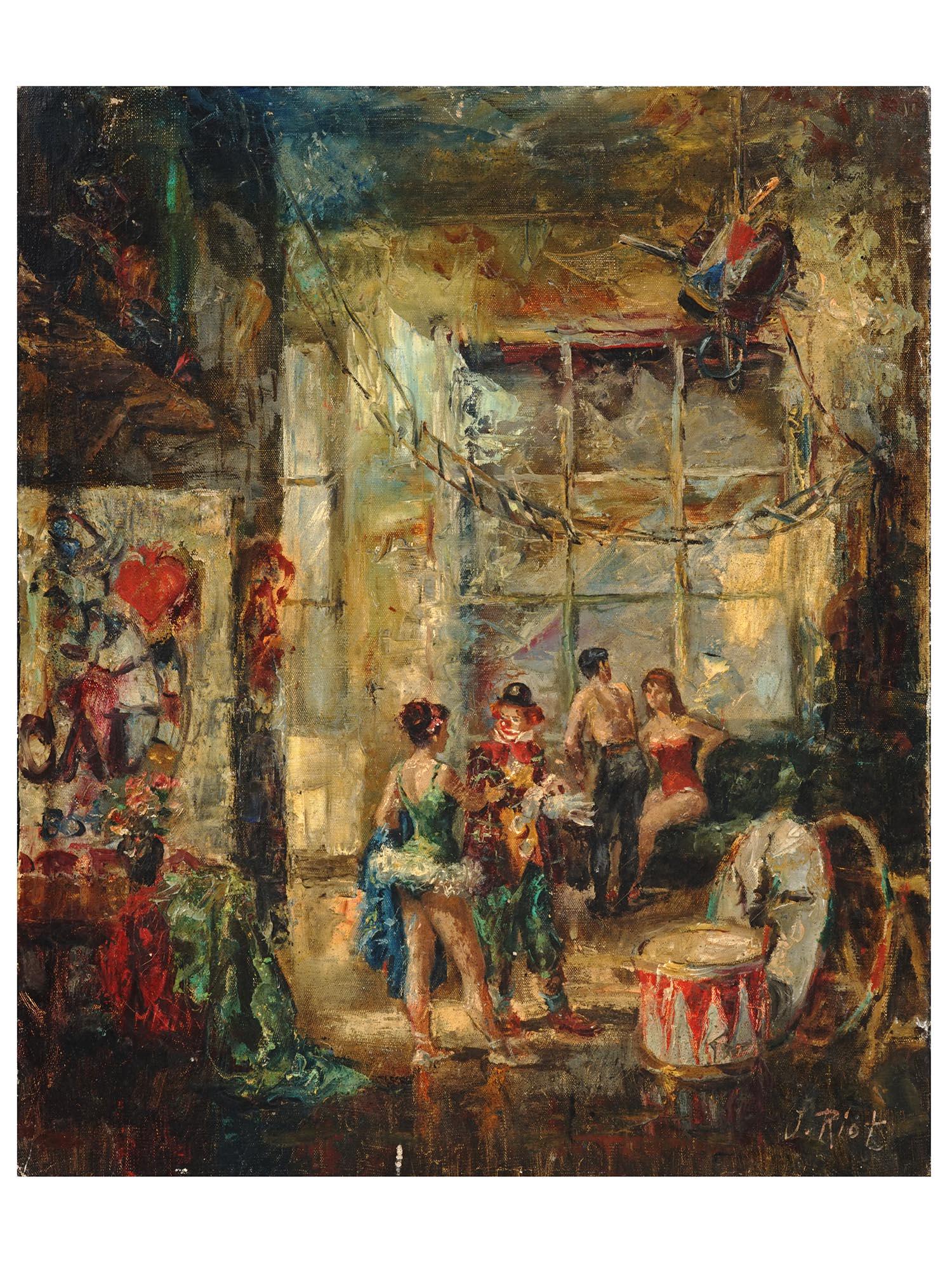 MID CENTURY OIL PAINTING CIRCUS SCENE BY J. RIOT (1 of 5)