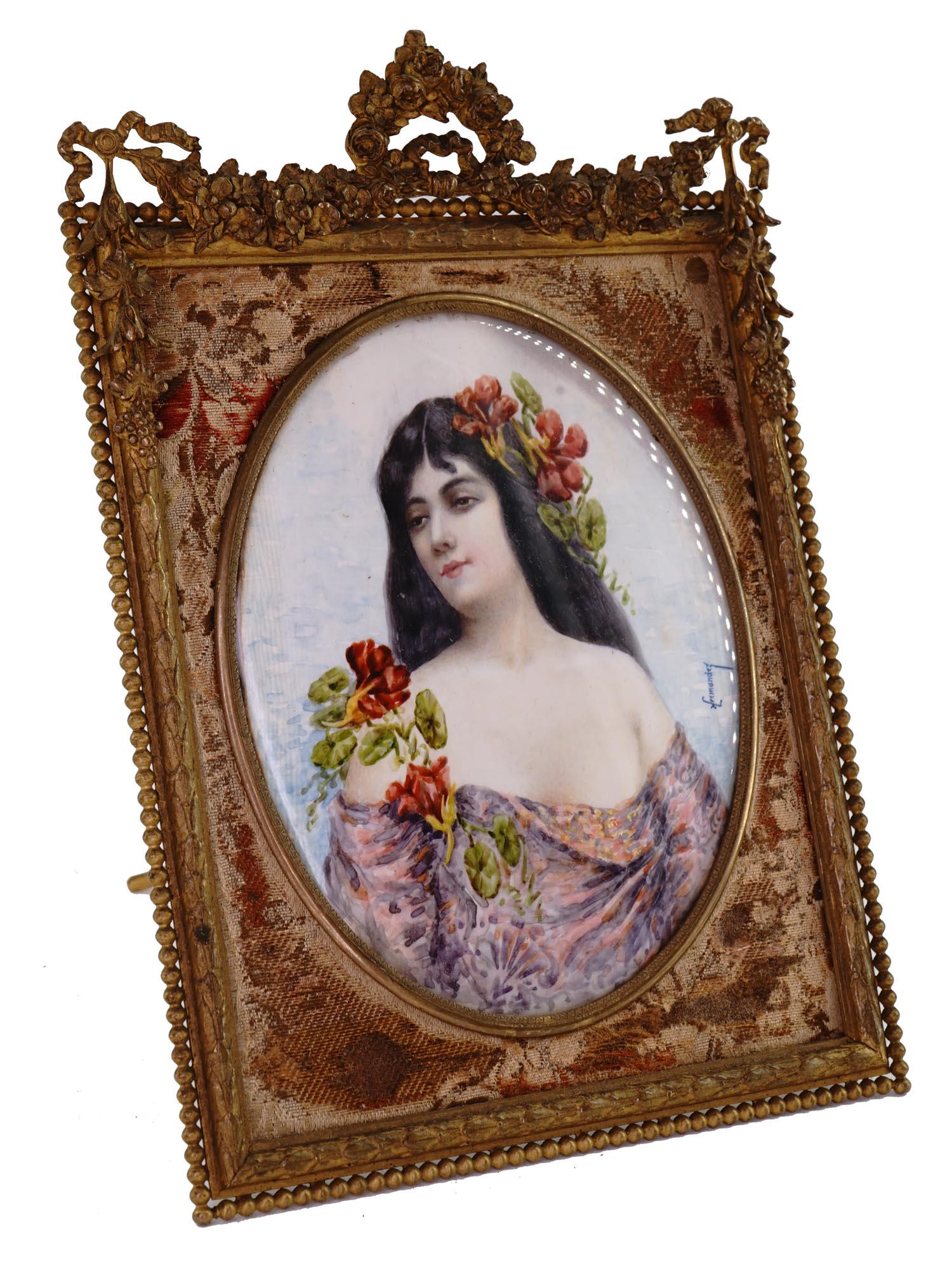 ANTIQUE 19TH C MINIATURE PAINTING, FLORA PORTRAIT (1 of 11)