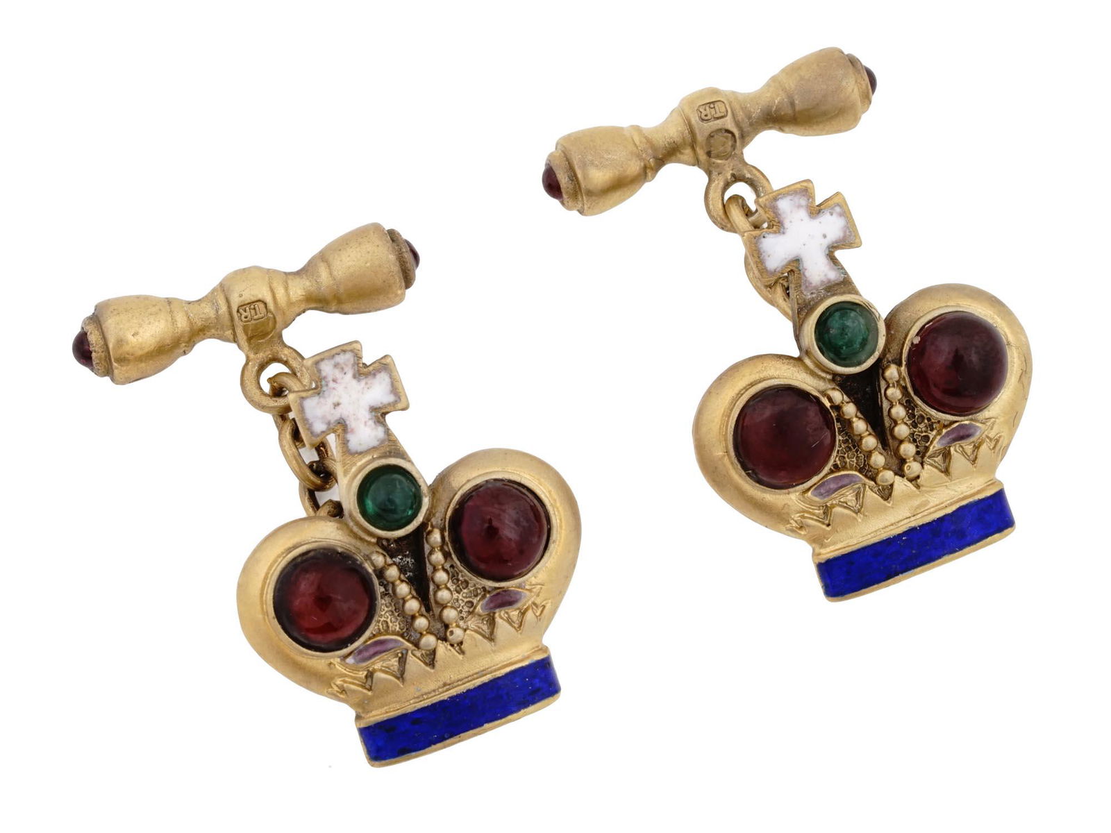 RUSSIAN GILT SILVER ENAMEL GEMS CROWN CUFFLINKS (1 of 5)