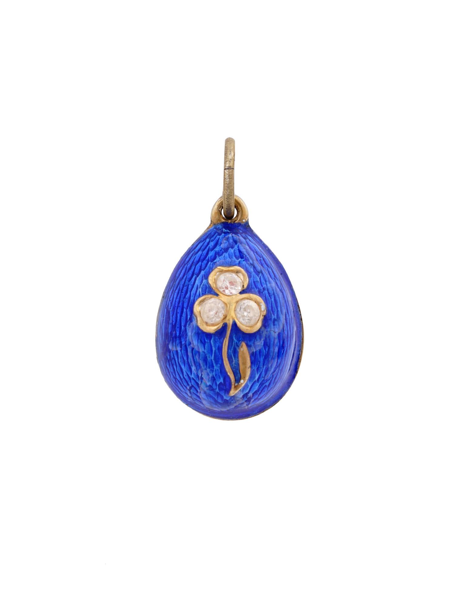 RUSSIAN GILT SILVER ENAMEL DIAMOND EGG PENDANT (1 of 4)
