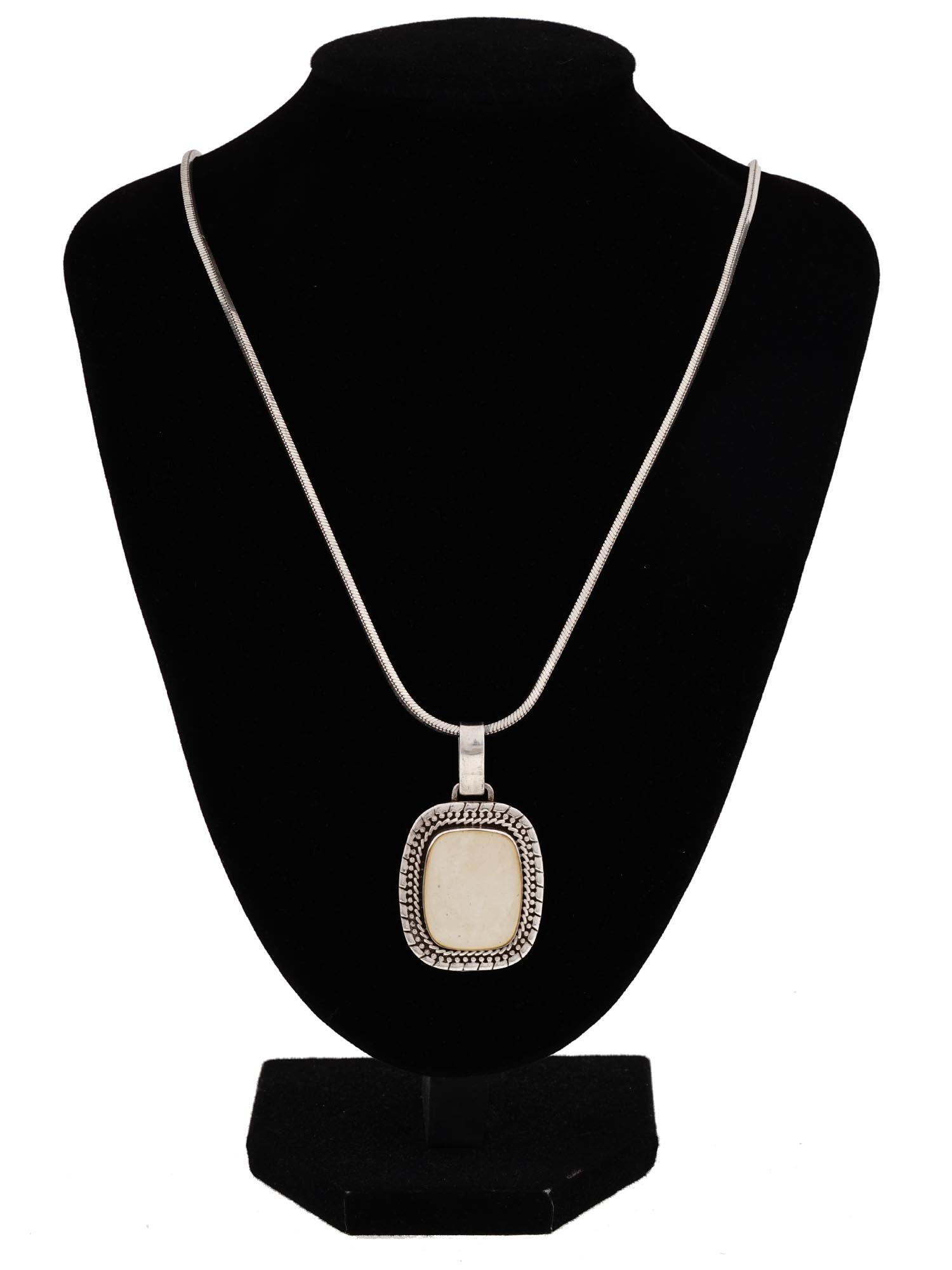 STERLING SILVER NECKLACE WITH WHITE AGATE PENDANT (1 of 6)