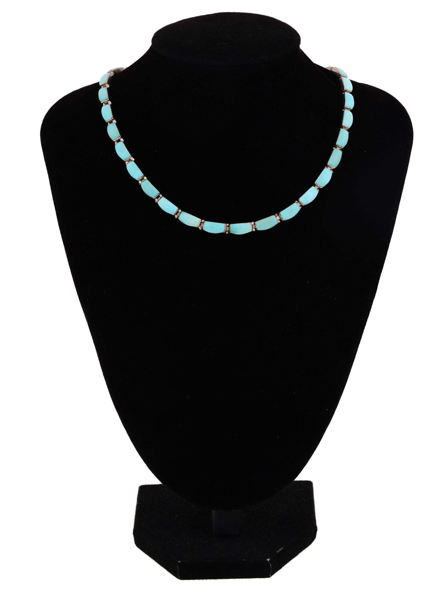 MEXICAN STERLING SILVER TURQUOISE LINK NECKLACE (1 of 6)