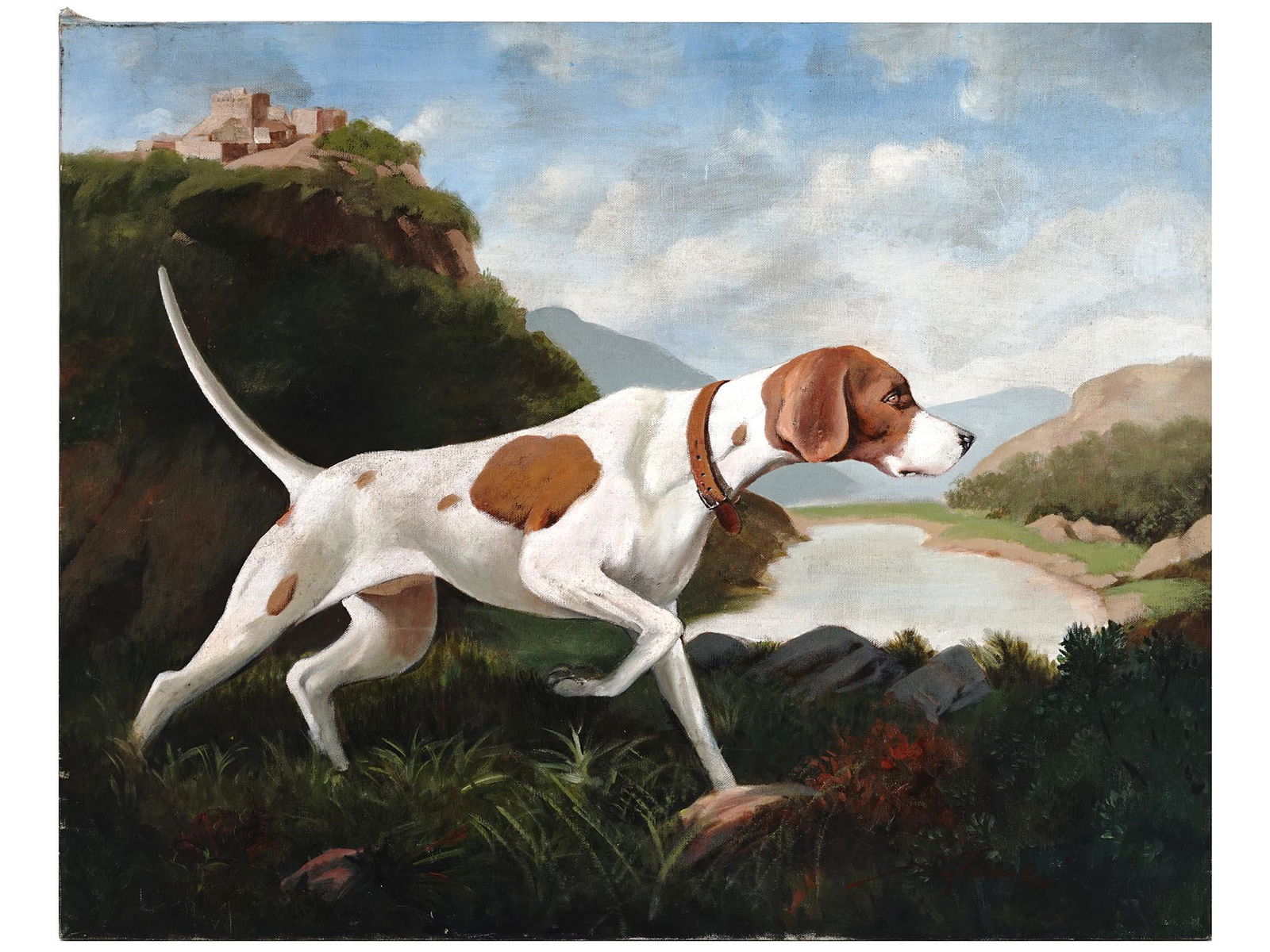 MID CENT ENGLISH HUNTING DOG OIL PAINTING SIGNED (1 of 5)