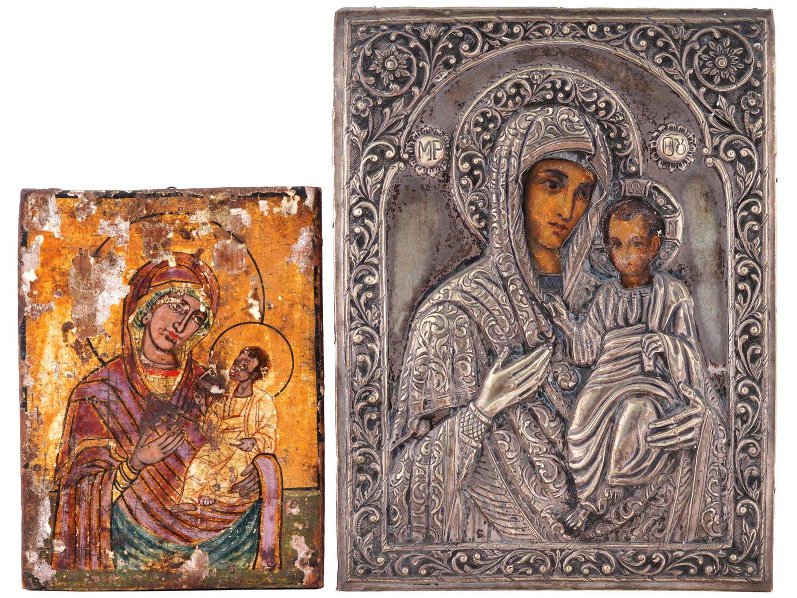 ANTIQUE GREEK ORTHODOX ICONS VIRGIN MARY IN OKLAD (1 of 12)