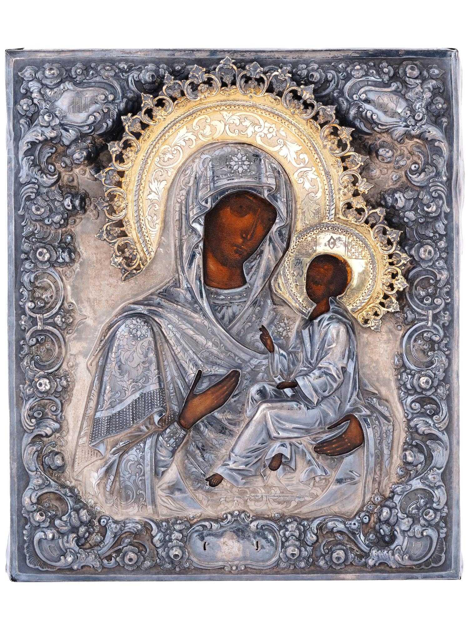 RUSSIAN TIKHVIN MOTHER OF GOD ICON IN SILVER OKLAD (1 of 9)