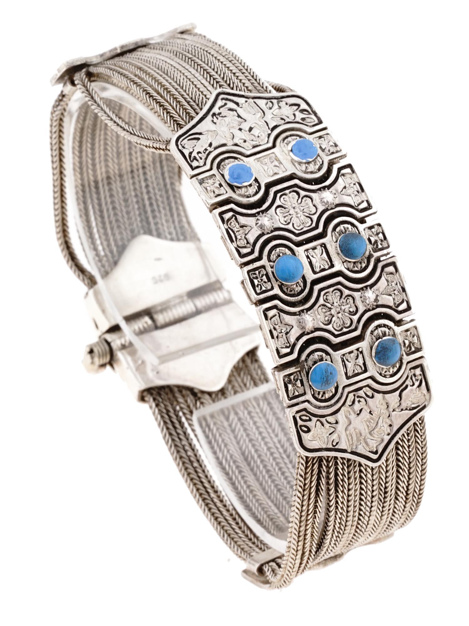 TURKISH STERLING TURQUOISE MARDIN STRAW BRACELET (1 of 5)