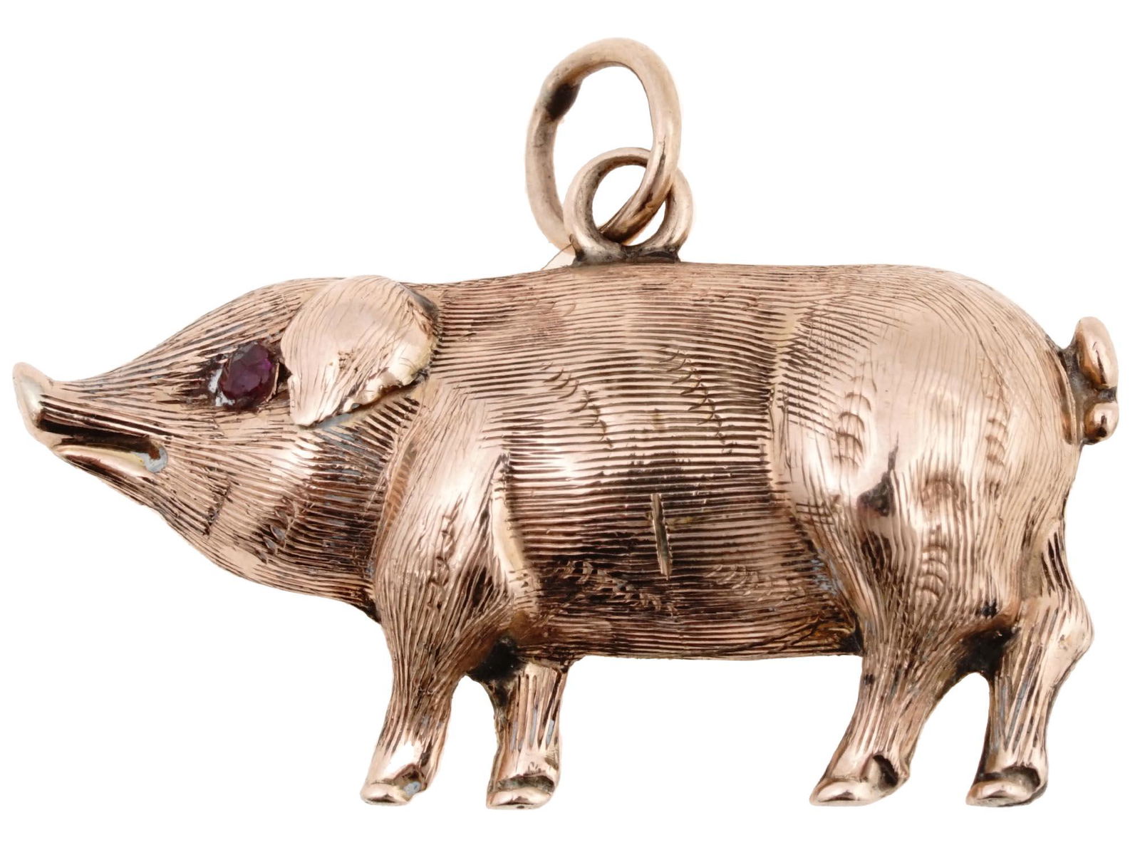 VINTAGE 18K YELLOW GOLD RUBIES PIG CHARM PENDANT (1 of 4)
