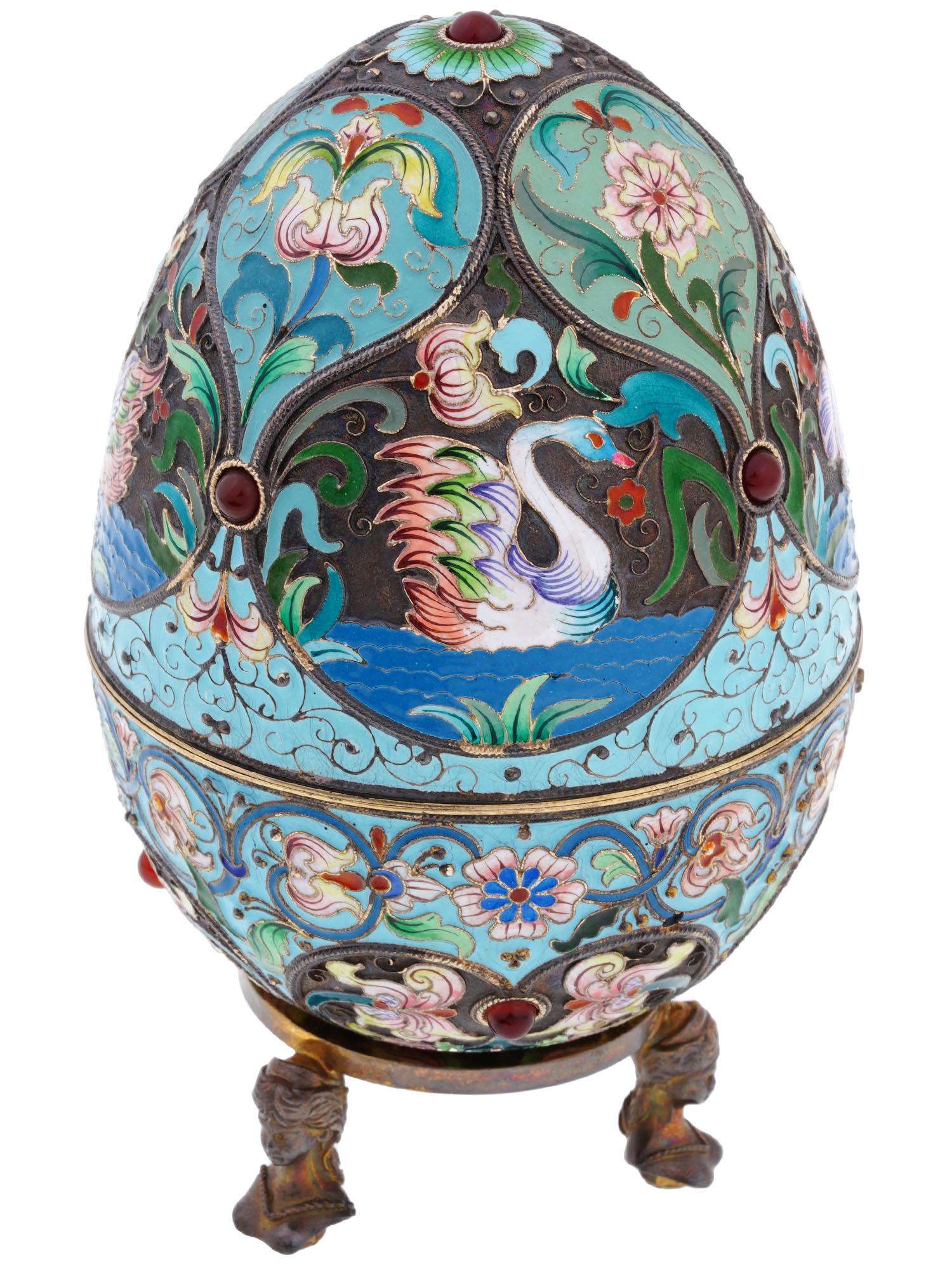 RUSSIAN GILT SILVER AND ENAMEL EASTER EGG BOX WITH STAND (1 of 10)