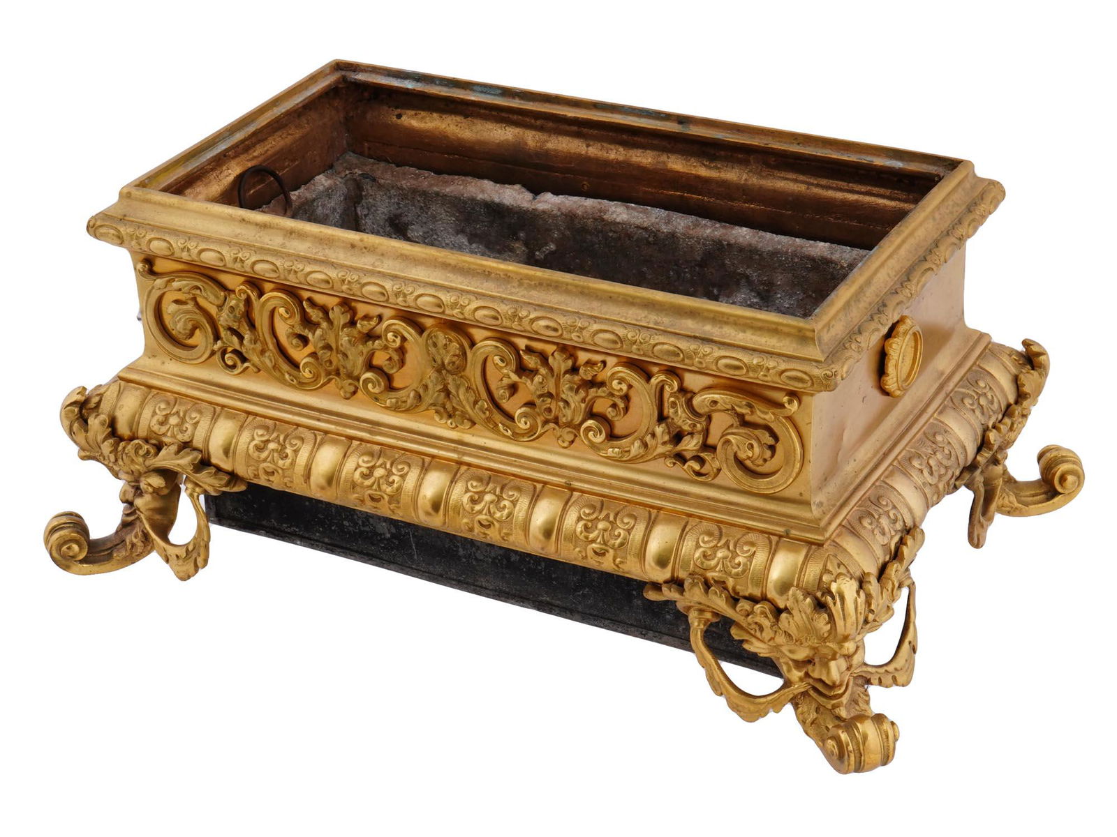 ANTIQUE NEOCLASSICAL EMBOSSED GILT BRONZE BRAZIER (1 of 9)