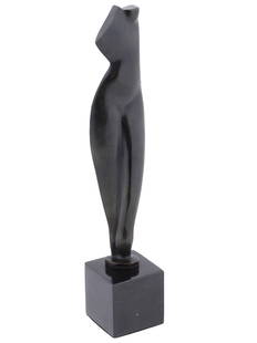CUBIST BRONZE SCULPTURE BY ALEXANDRE ARCHIPENKO: A Modern patinated bronze sculpture, Flat Torso, after the original bronze sculpture, 1914, by Alexander Archipenko, Russian, Ukrainian, American, French, 1887 to 1964. Mounted on a round shaped base.