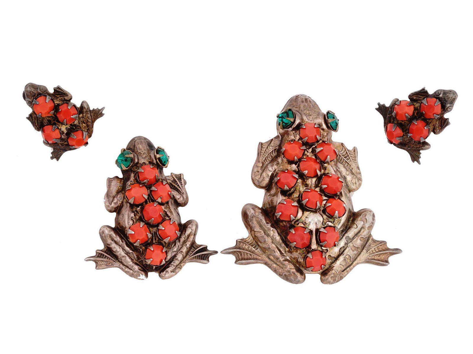 VINTAGE STERLING SILVER FROG BROOCHES AND EARRINGS (1 of 6)