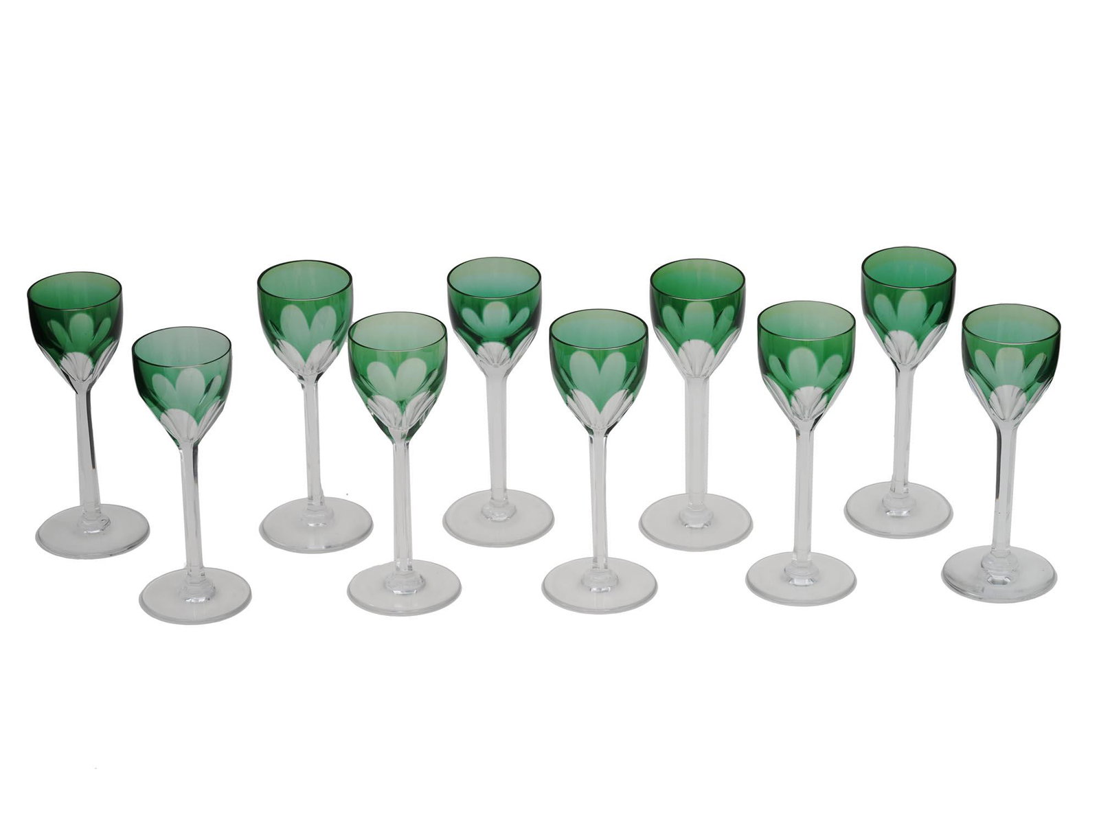 VINTAGE FRENCH BACCARAT CRYSTAL EMERALD GOBLET GLASSES (1 of 6)