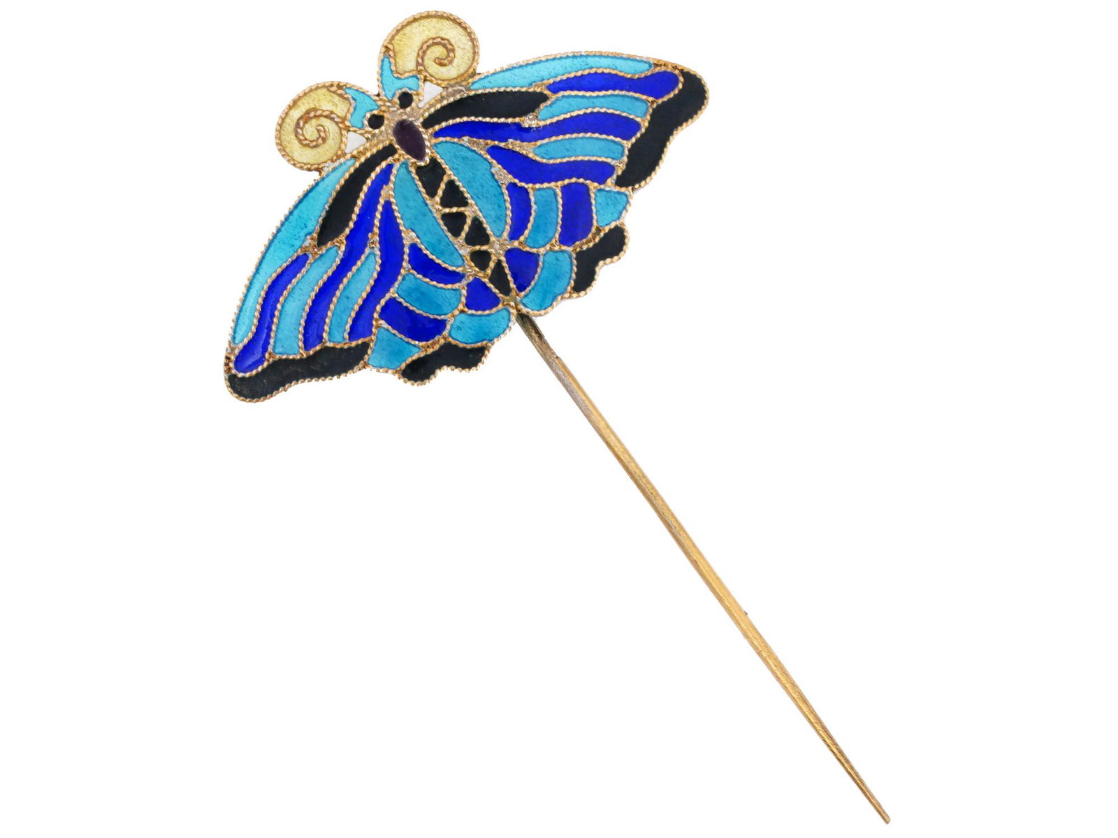RUSSIAN SILVER PLIQUE A JOUR ENAMEL BUTTERFLY PIN (1 of 4)