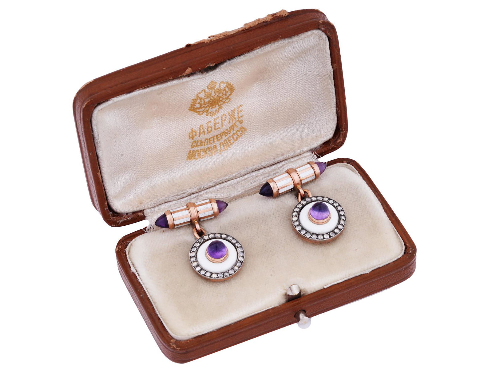 RUSSIAN GOLD ENAMEL AMETHYST DIAMONDS CUFFLINKS (1 of 5)