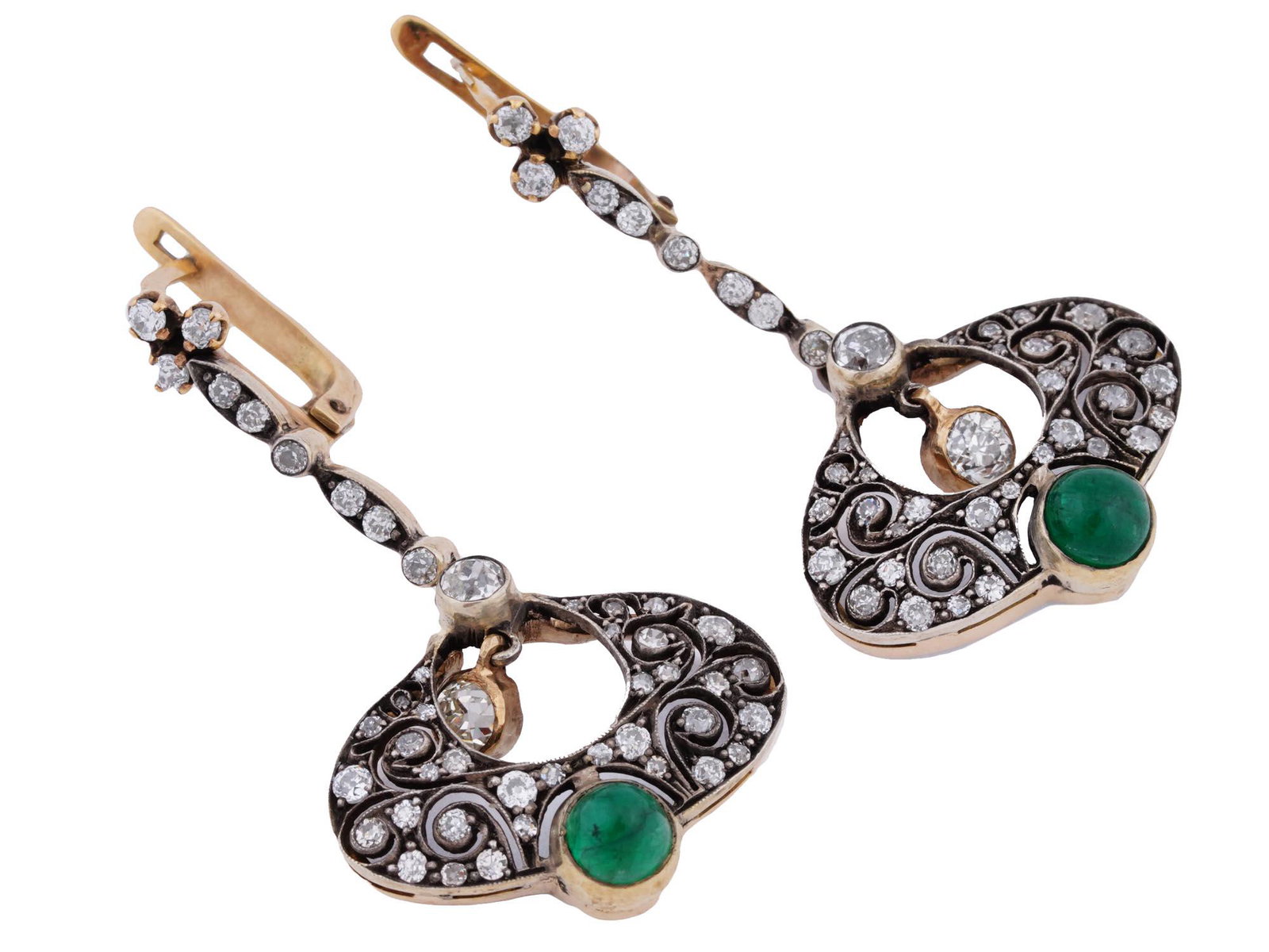 RUSSIAN GOLD SILVER SAPPHIRE AND EMERALD EARRINGS (1 of 6)