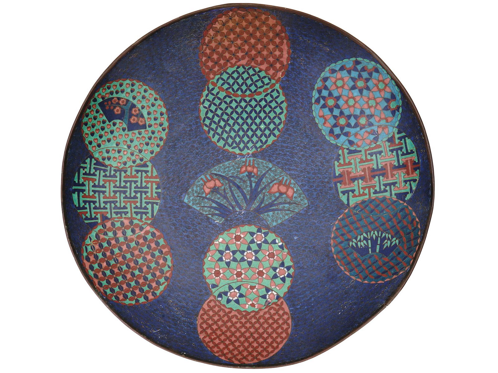 LARGE EARLY MEIJI JAPANESE CLOISONNE ENAMEL PLATE (1 of 8)