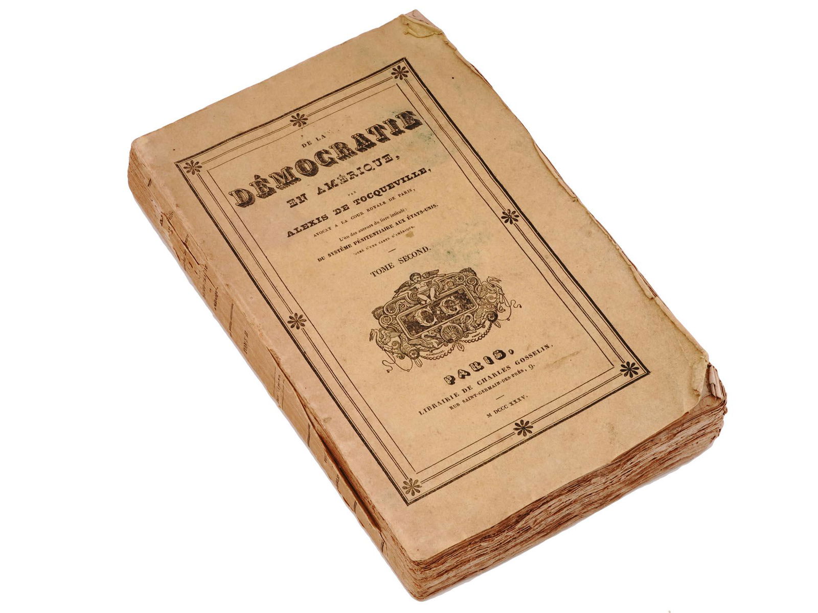 1835 DEMOCRATIE EN AMERIQUE VOL II BOOK BY TOCQUEVILLE (1 of 8)