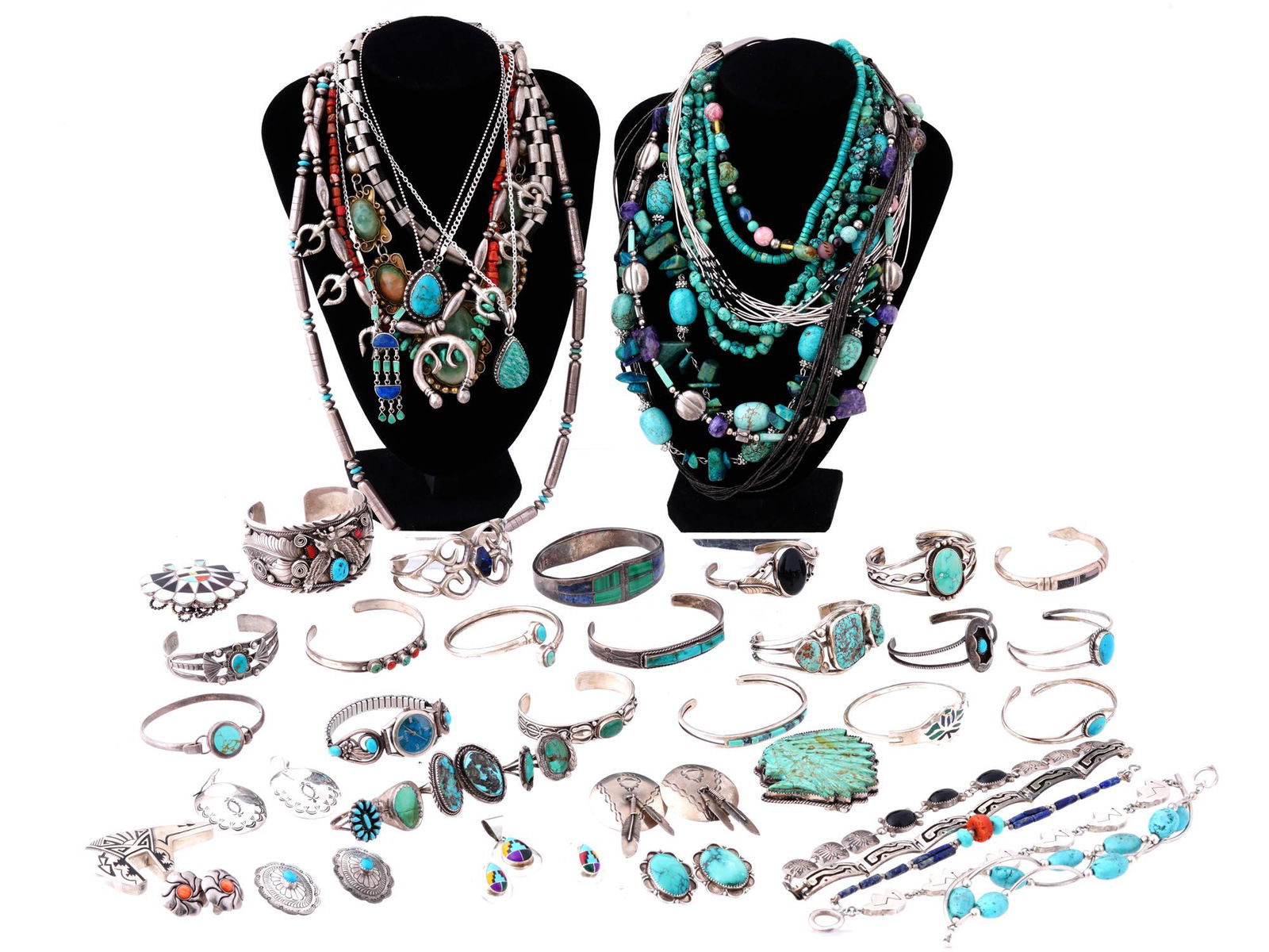 LOT OF NATIVE AMERICAN SILVER TURQUOISE JEWELRY (1 of 12)