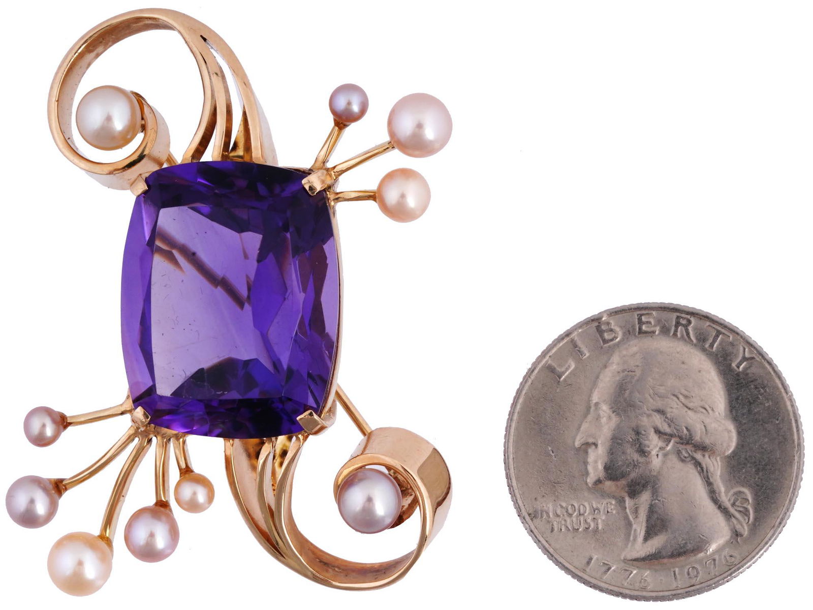 VINTAGE 14K GOLD AMETHYST MULTICOLOR PEARL BROOCH (1 of 4)
