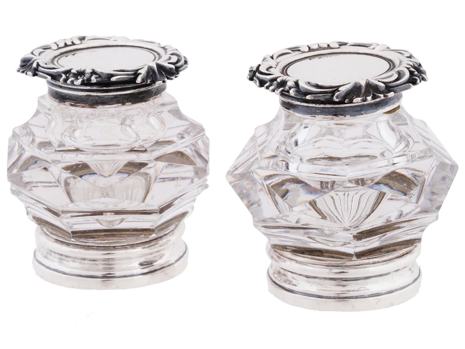 ANTIQUE ENGLISH SHEFFIELD CUT GLASS SILVER INKWELLS (1 of 11)