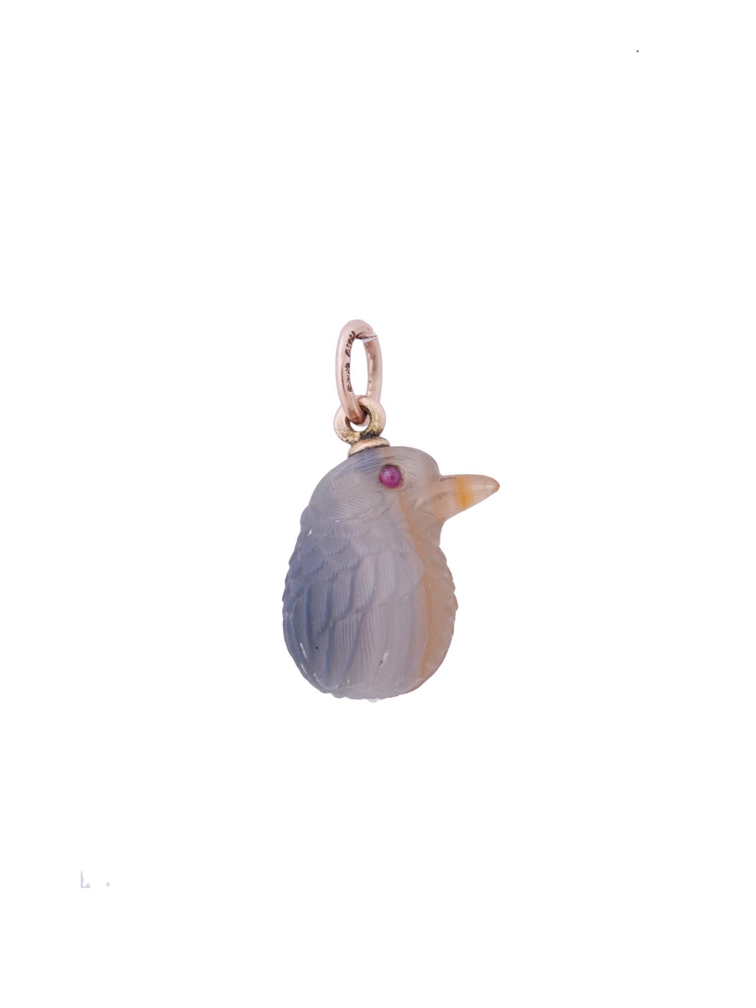 RUSSIAN AGATE RUBY AND 14K GOLD CHICK EGG PENDANT (1 of 7)