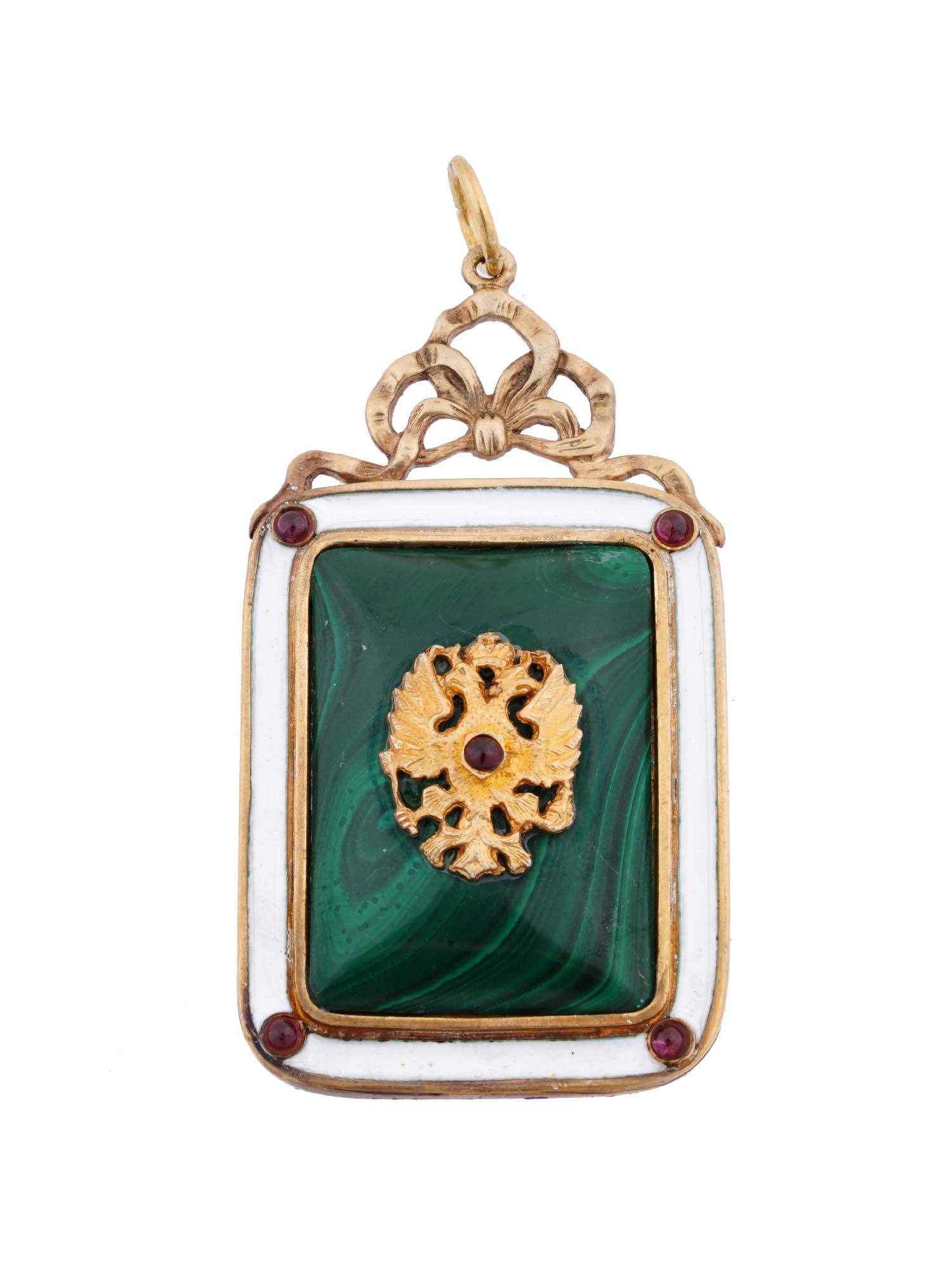 RUSSIAN GILT SILVER ENAMEL MALACHITE GEM PENDANT (1 of 7)