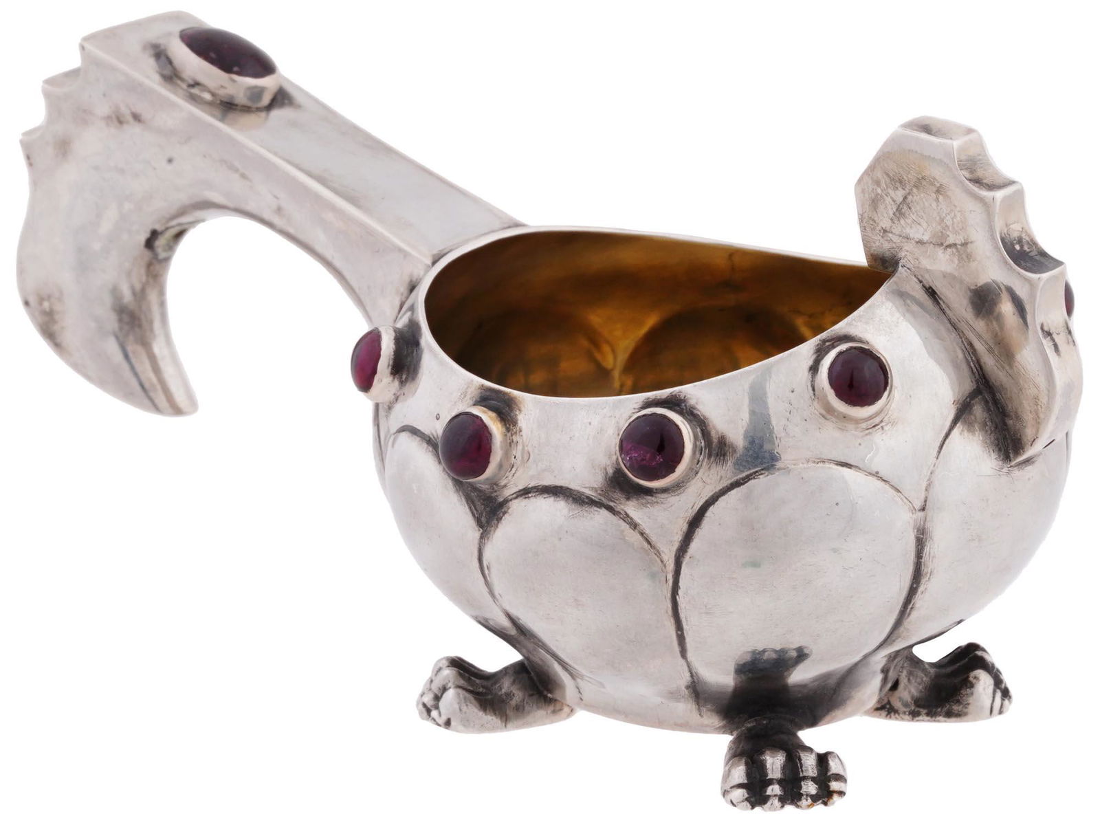RUSSIAN 84 SILVER KOVSH LADLE WITH RUBY CABOCHONS (1 of 10)