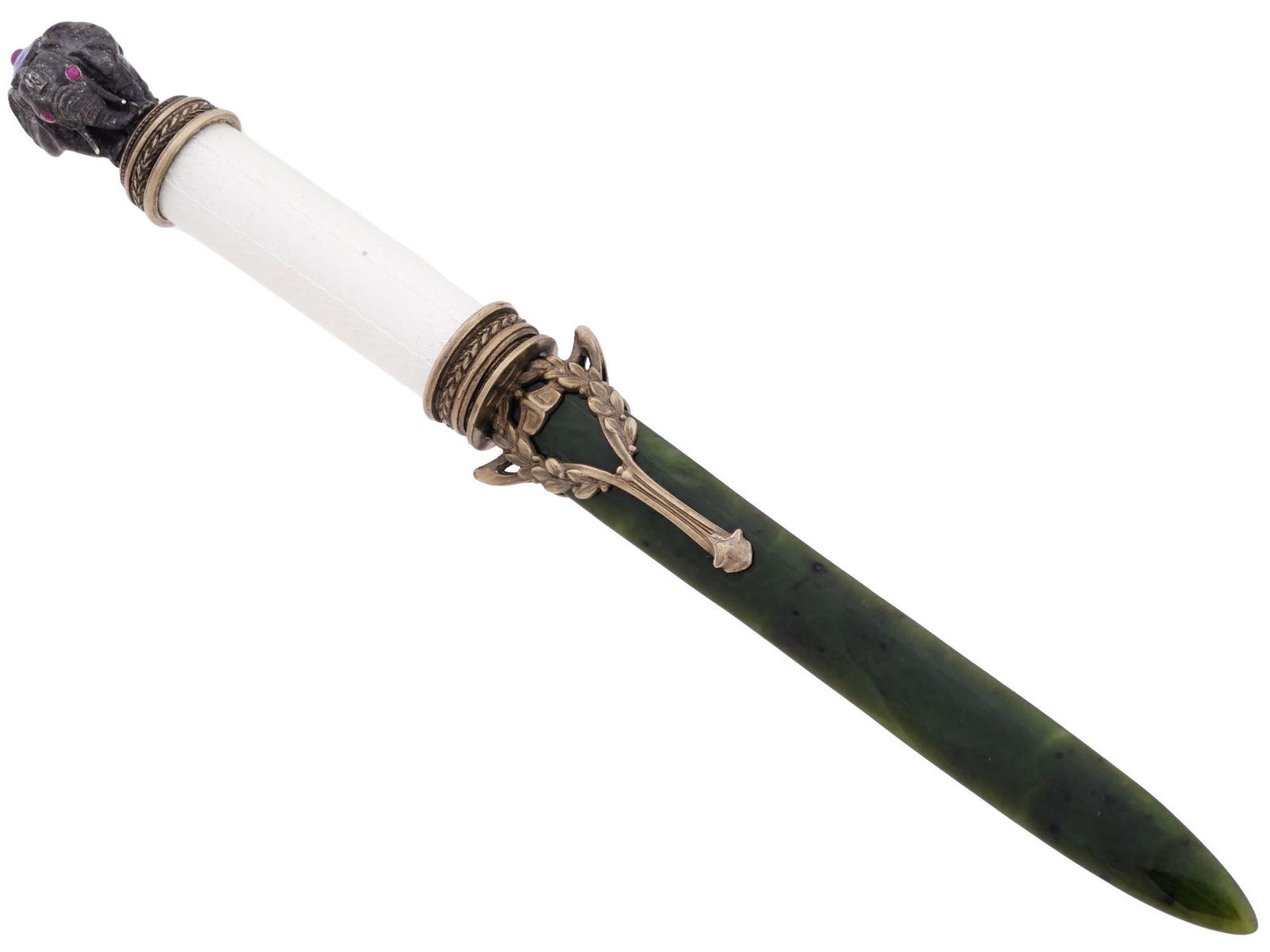 RUSSIAN GILT SILVER ENAMEL AND JADE LETTER OPENER (1 of 7)