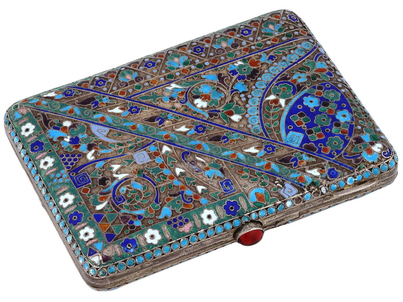 RUSSIAN SILVER CLOISONNE ENAMEL CIGARETTE CASE (1 of 6)