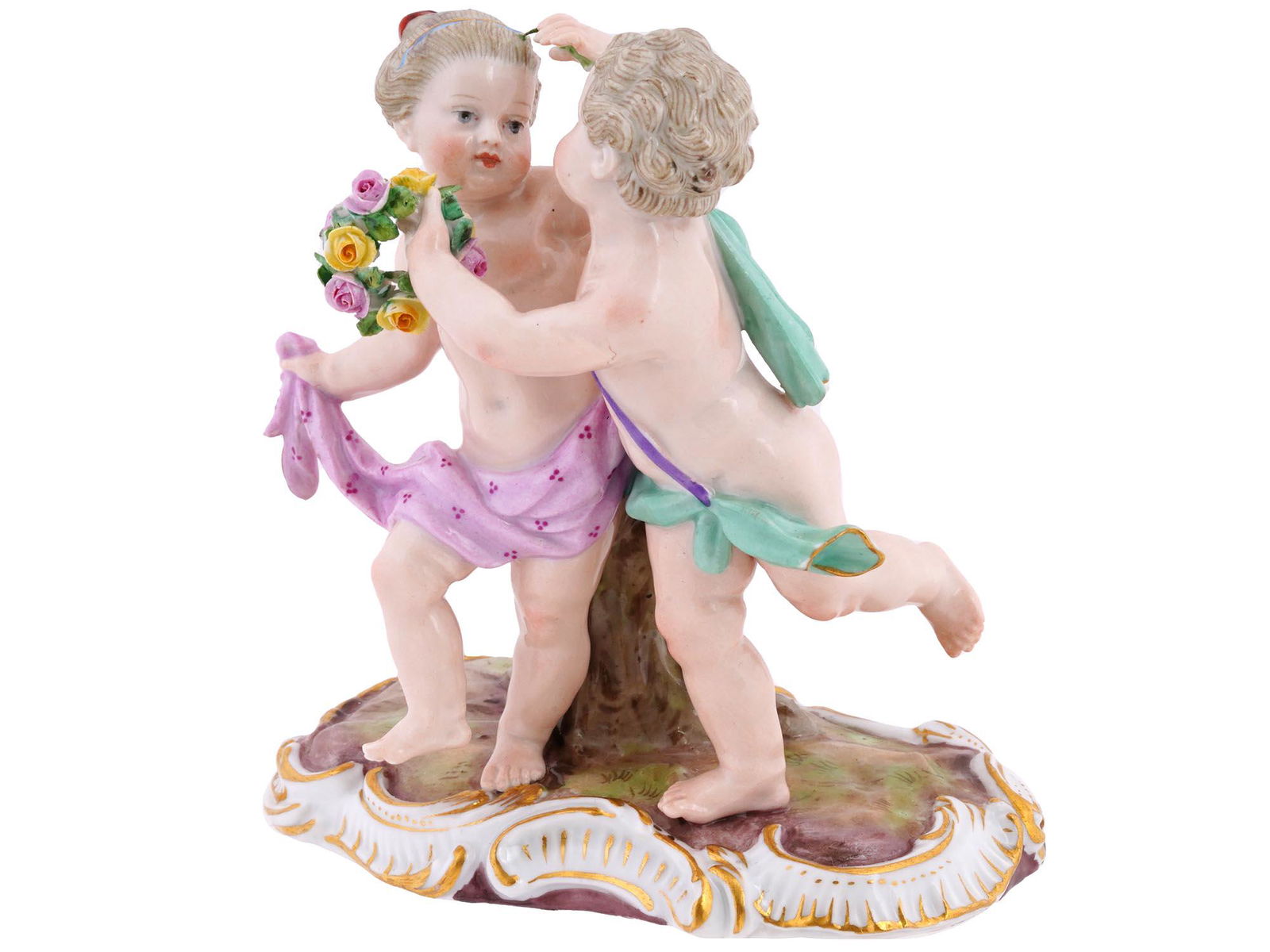 ANTIQUE MEISSEN PORCELAIN GROUP PUTTI AND FLOWERS (1 of 9)